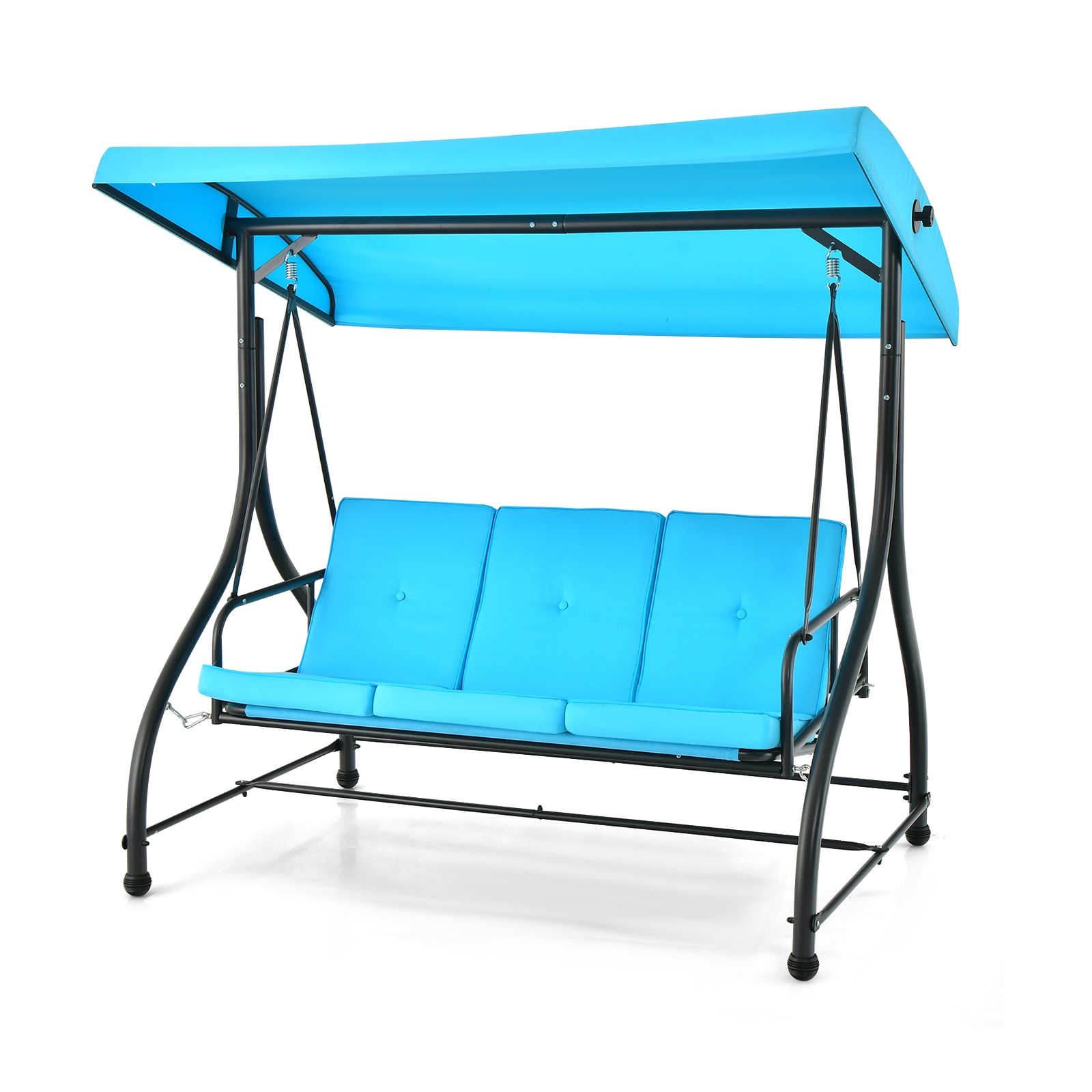 Volenca 71-in W 3-Seat Outdoor Porch Swing Bed with Adjustable Canopy and Stand Blue 990-lb Capacity #VOL-Q3WOWQ