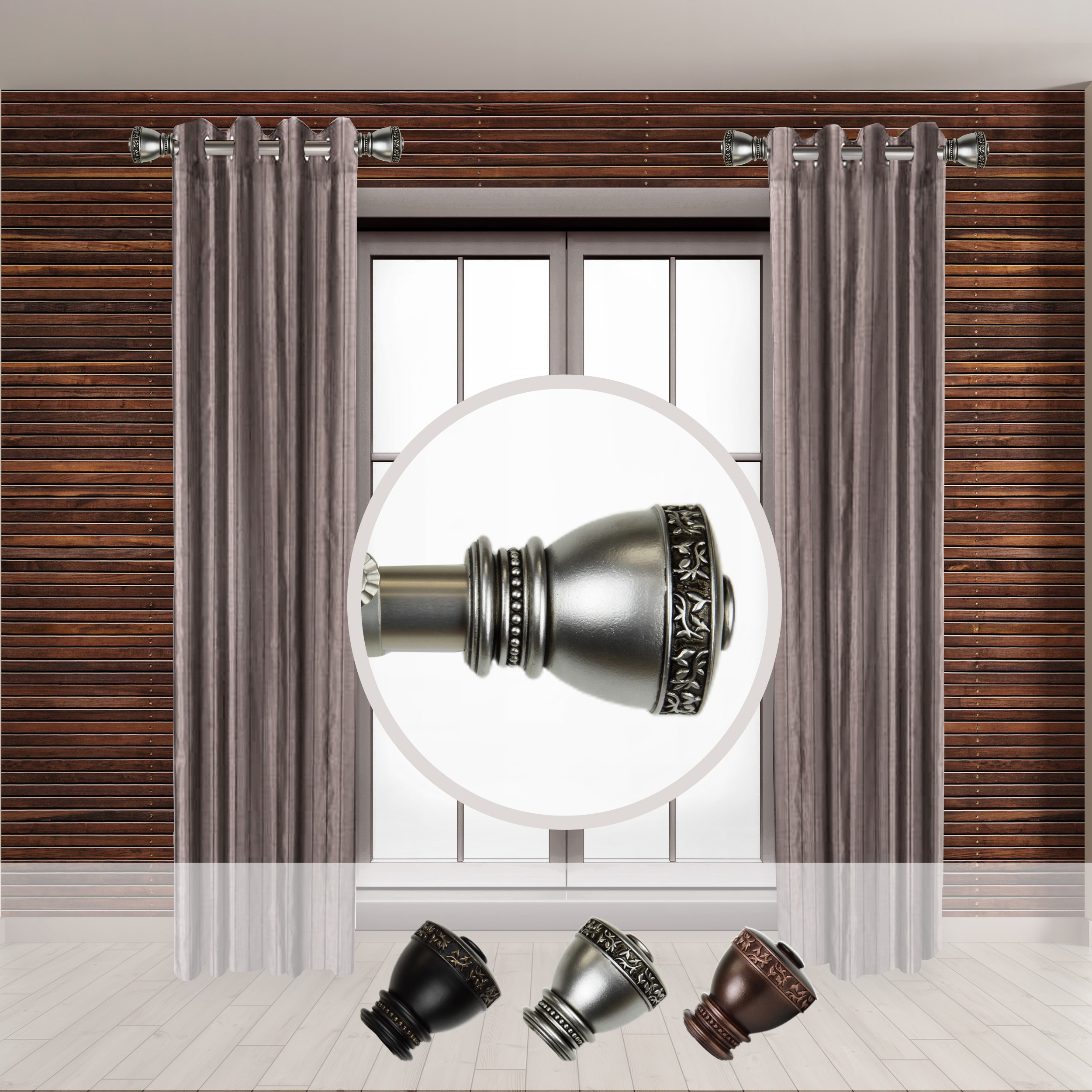 Hart & Harlow LO-SIDE100-33-5 Rebekah 1-in 12-in to 20-in Satin Nickel Steel Side curtain rod with Finials