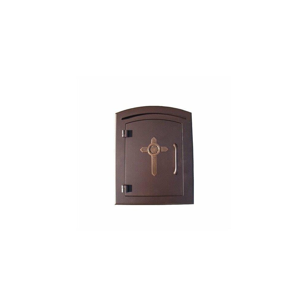QualArc QUAL1577  MAN-1403-AC 14 in. Manchester Non-Locking Column Mount Mailbox with Decorative Cross Logo in Antique Copper