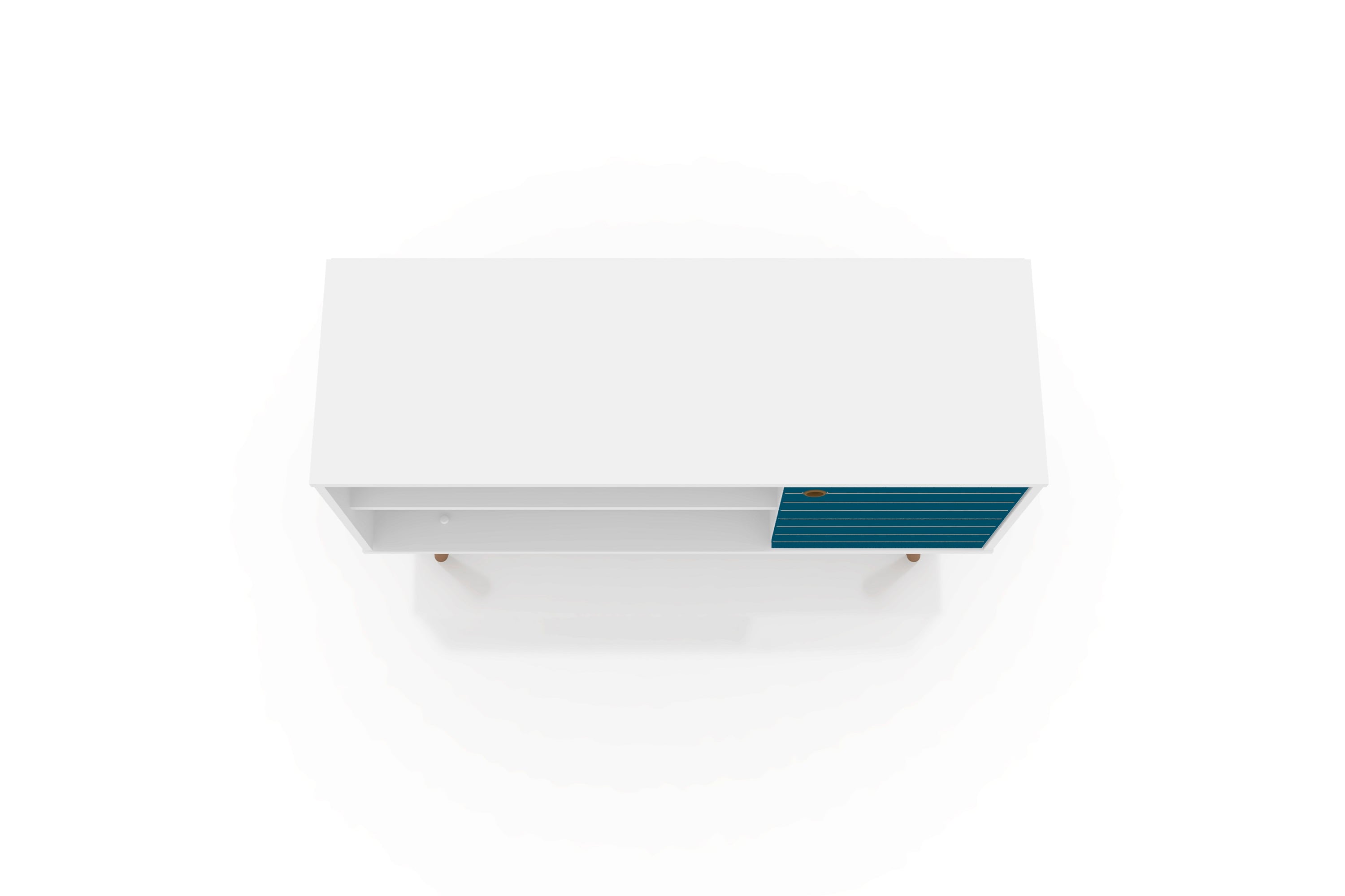 White and Aqua Blue Mid-Century Modern TV Stand with Cabinet