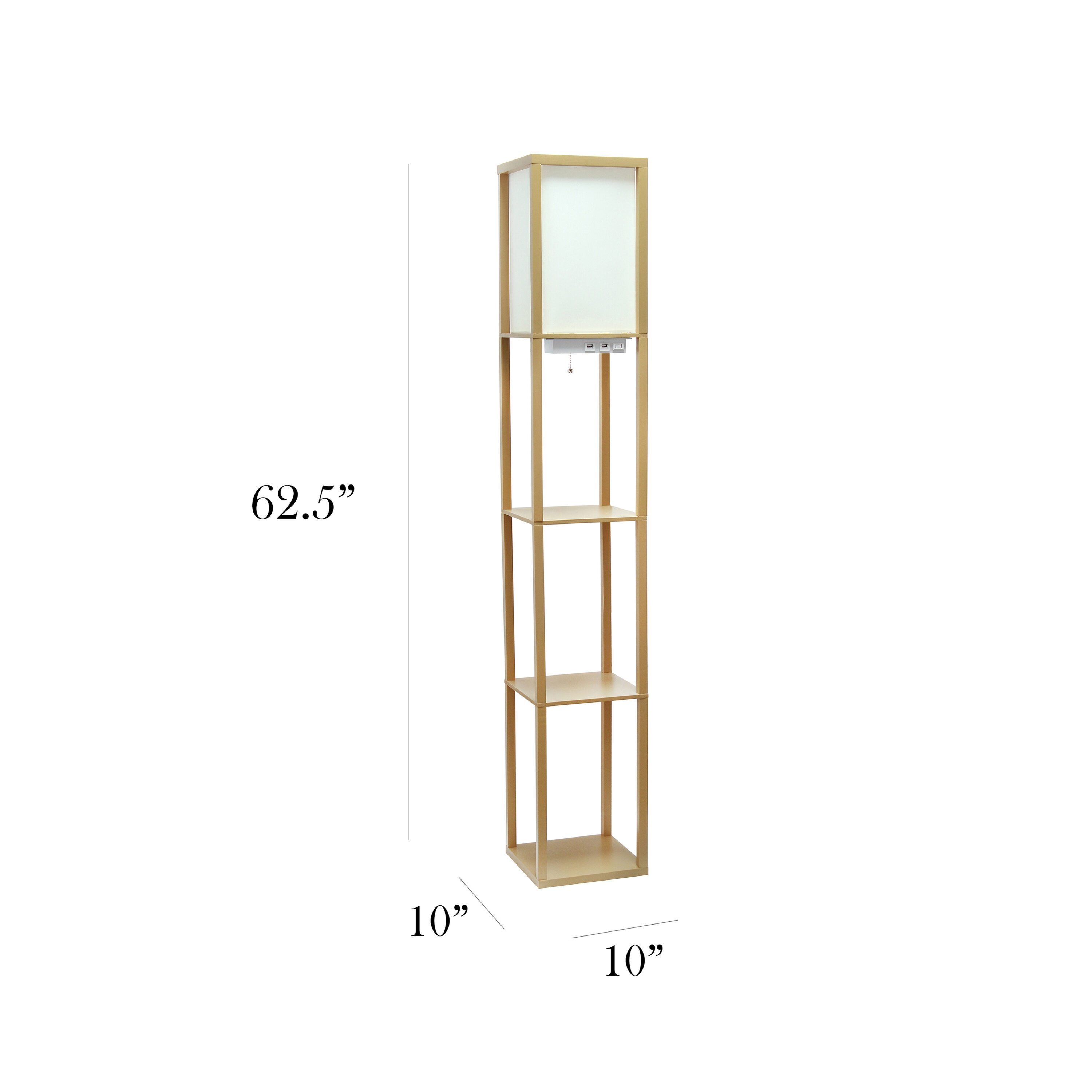 Tan Wood Floor Lamp with Shelves and Linen Shade