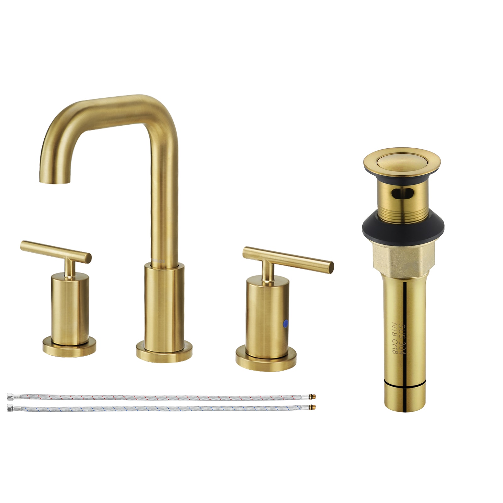 PARLOS 1434108 Eleanor Brushed Gold Widespread 2-handle High-arc Residential Handle Bathroom Sink Faucet with Drain