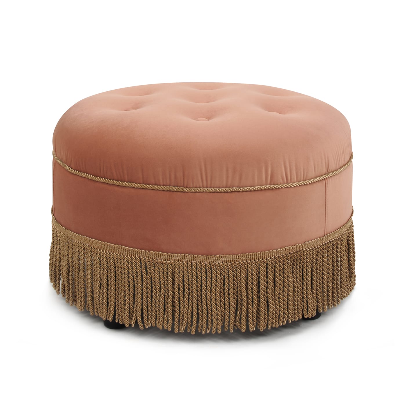 Yolanda Traditional Tufted Round Ottoman in Peach Orange Velvet