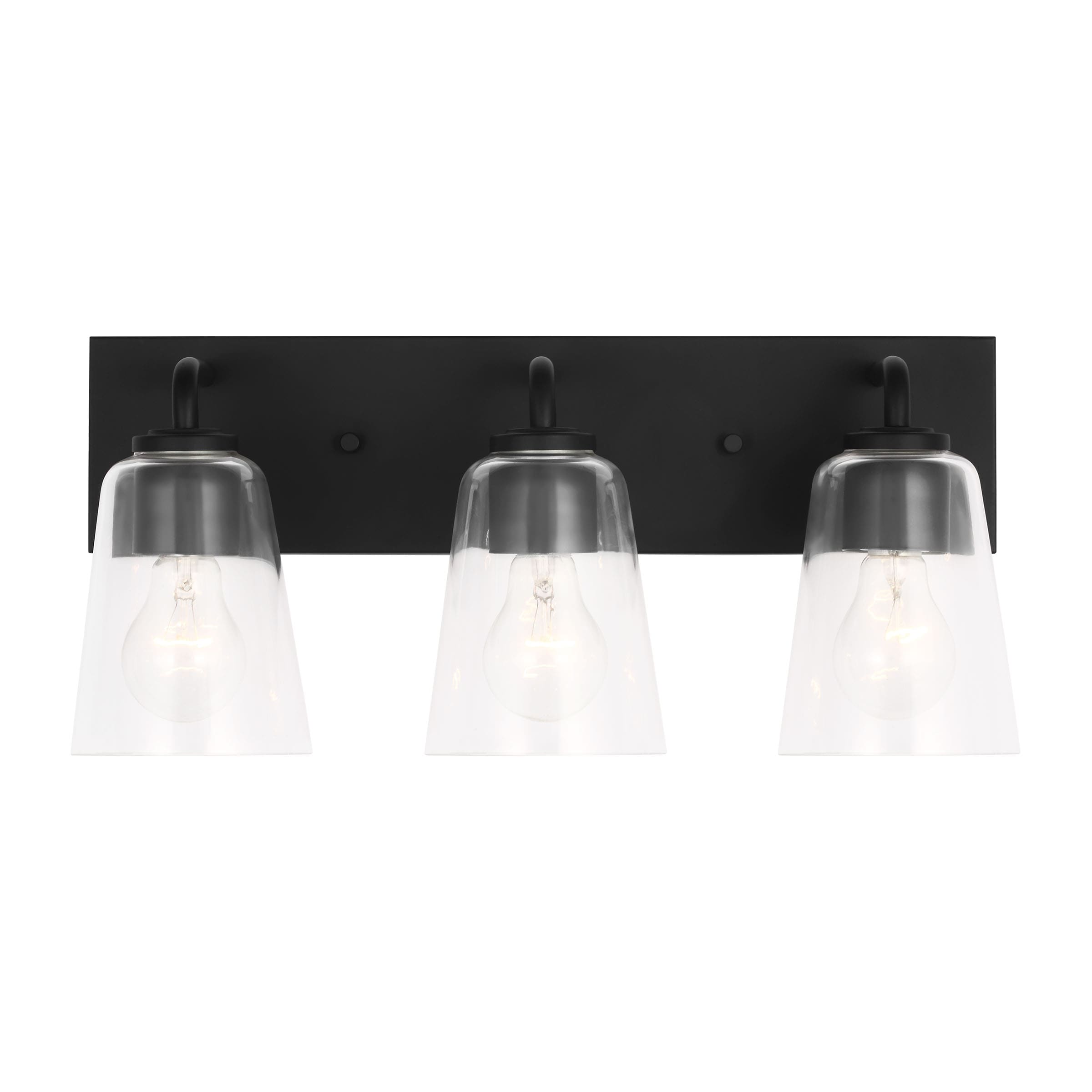 Generation Lighting GLV1063MBK Miles 18-in 3 -Light Polished Black Transitional Vanity light