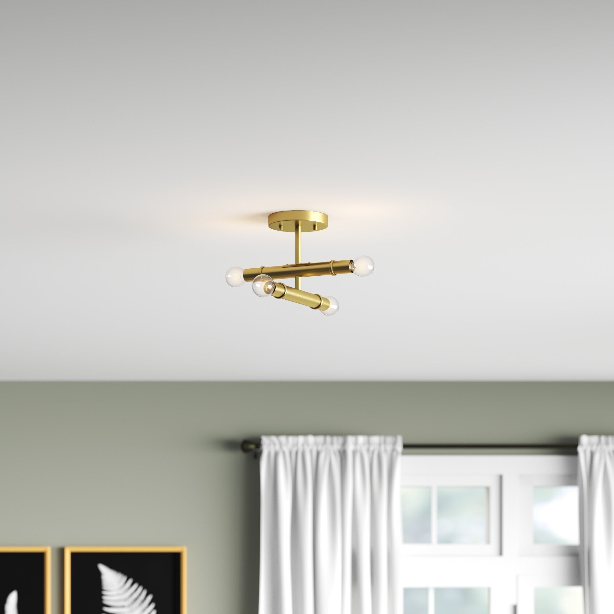 Emmett Mid-Century Modern 12" Semi-Flush Mount in Old Satin Brass