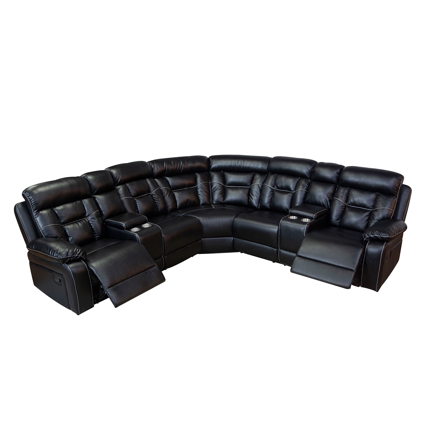 GZMR GZ-N71183AAE Manual Reclining Sofa Faux Leather Sofa Set 66.92-in Modern Black Faux leather 5 -seater Reclining Sofa
