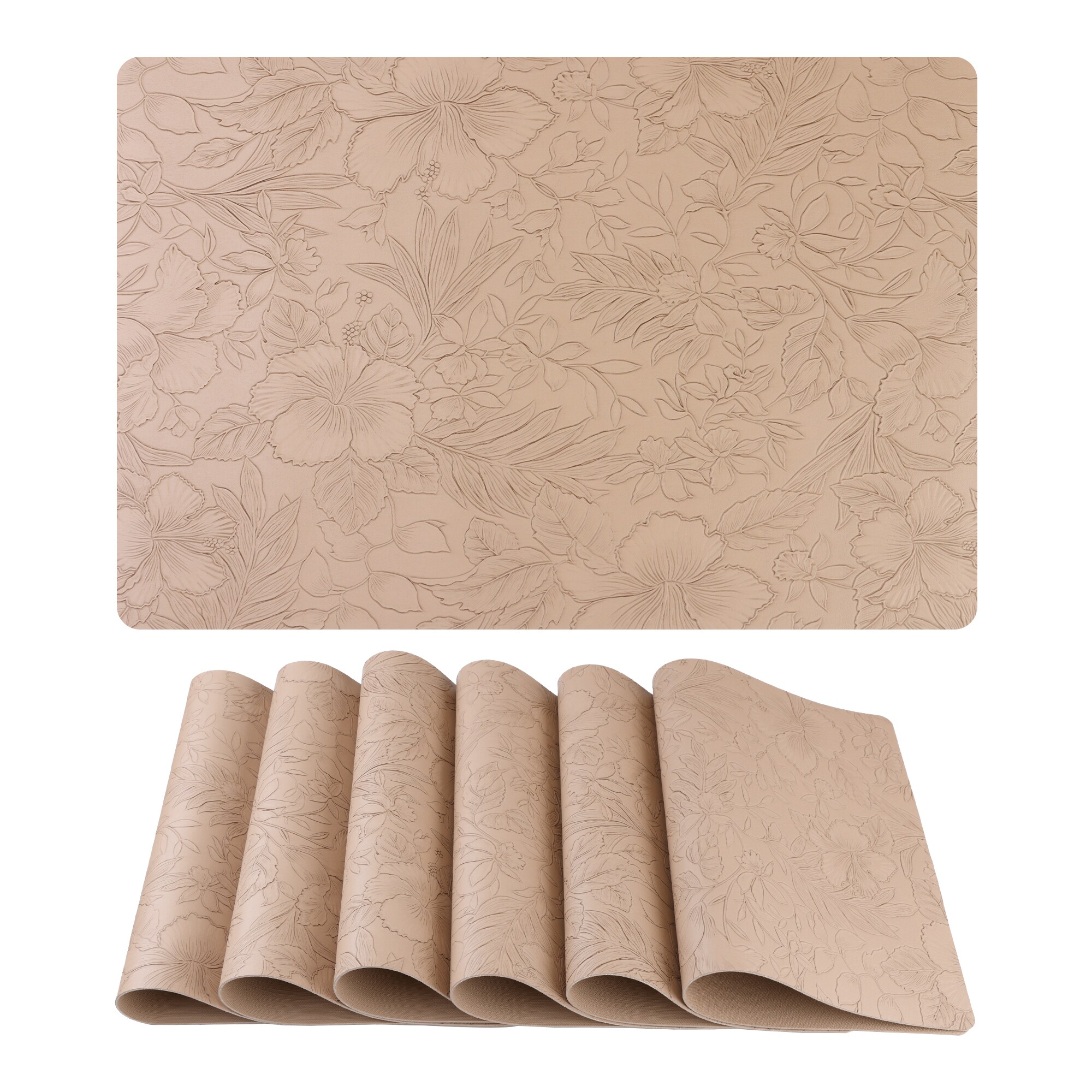 Unique Bargains 6pcs Faux Leather Flower Placemats for Kitchen Dining Table Decor Washable Table Placemats Wipeable Table Mat 18x12in Apricot #S25120800UX6437