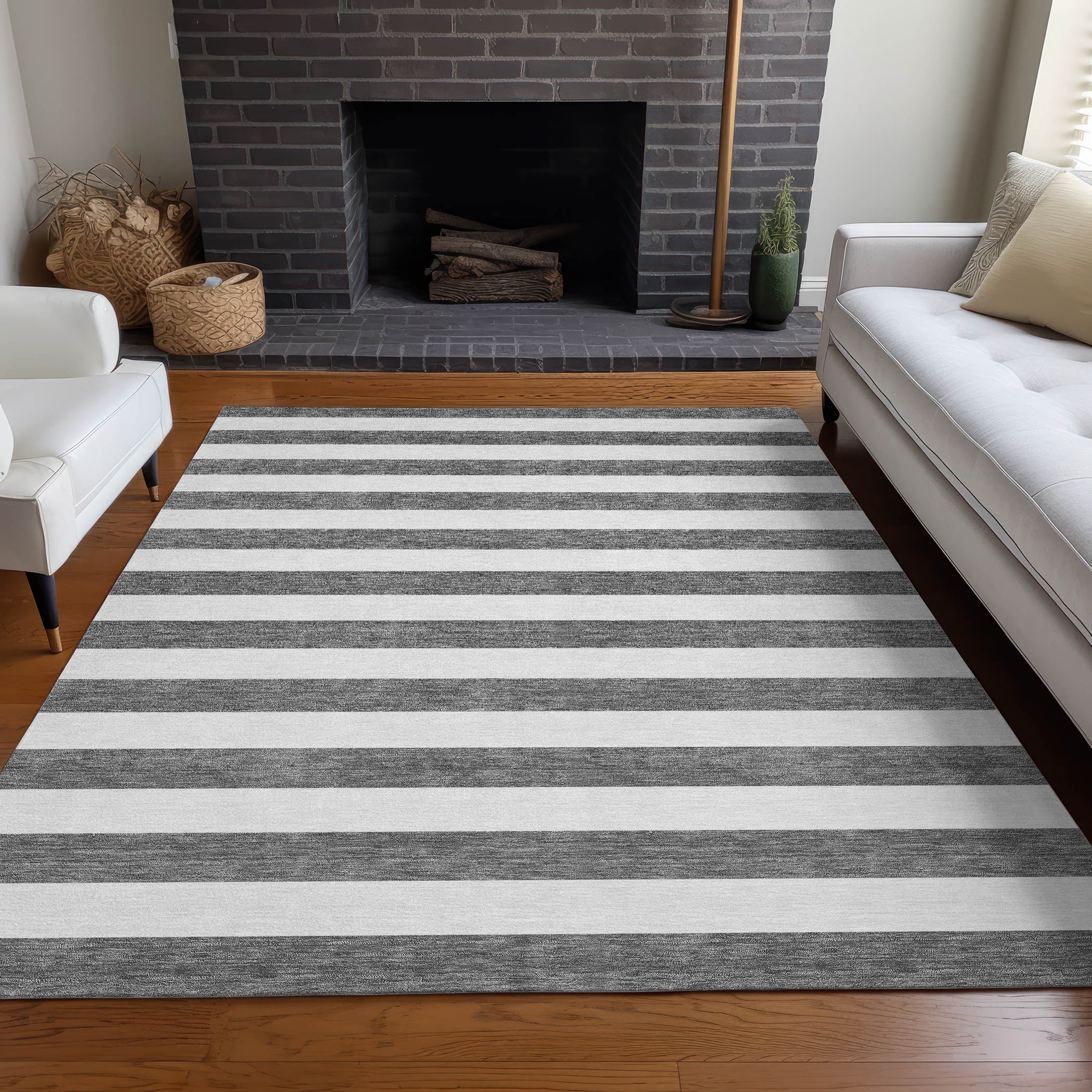 Addison Rugs ACN528CC8X10 Chantille ACN528CC 8 x 10 (ft) Polyester Charcoal Rectangular Indoor/Outdoor Stripe Machine washable Area rug
