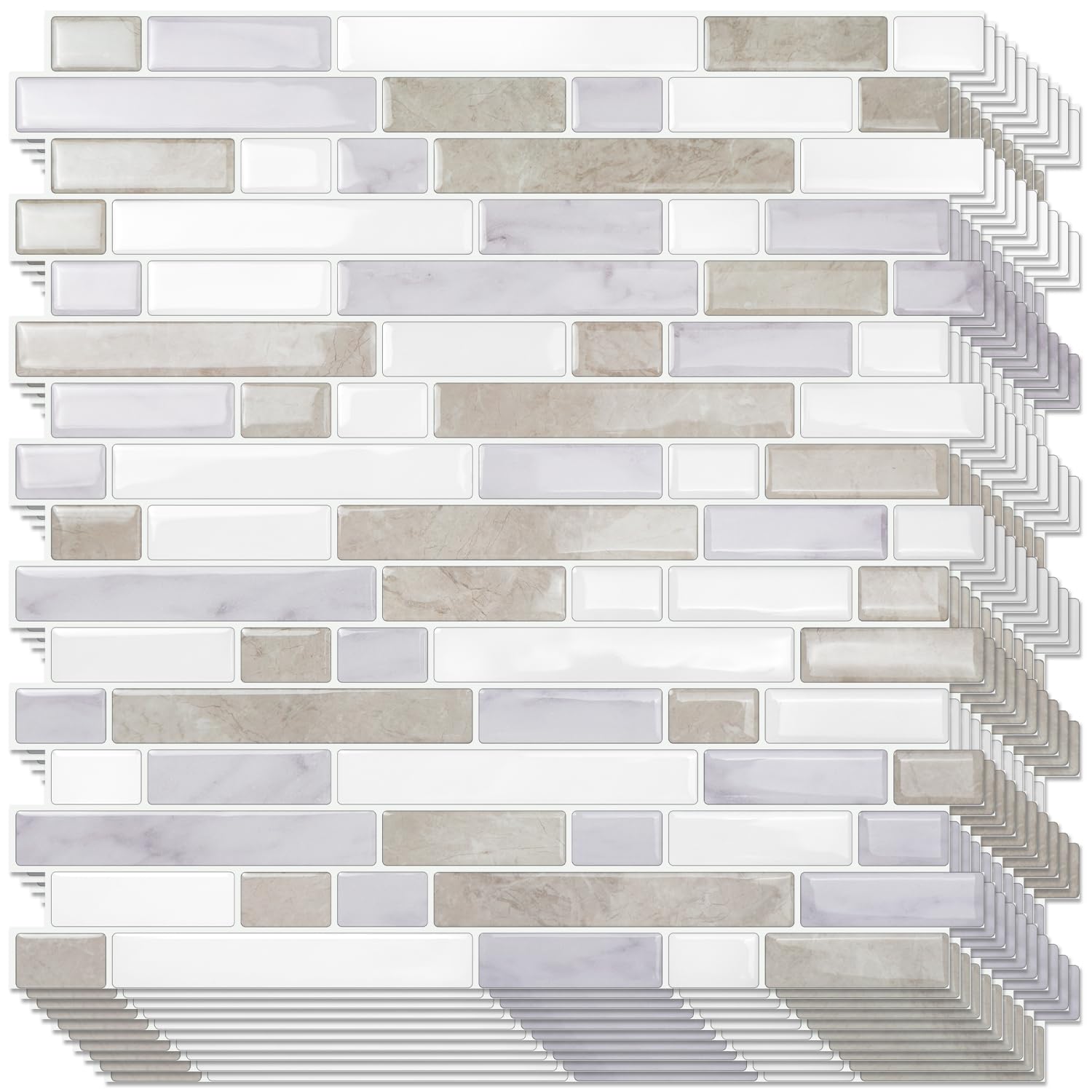 Lukvuzo  Peel and Stick Tile Backsplash 12 x 12 Inch Beige White Self Adhesive Thicker Wall Tiles Waterproof Heat Resistant for Kitchen Bathroom