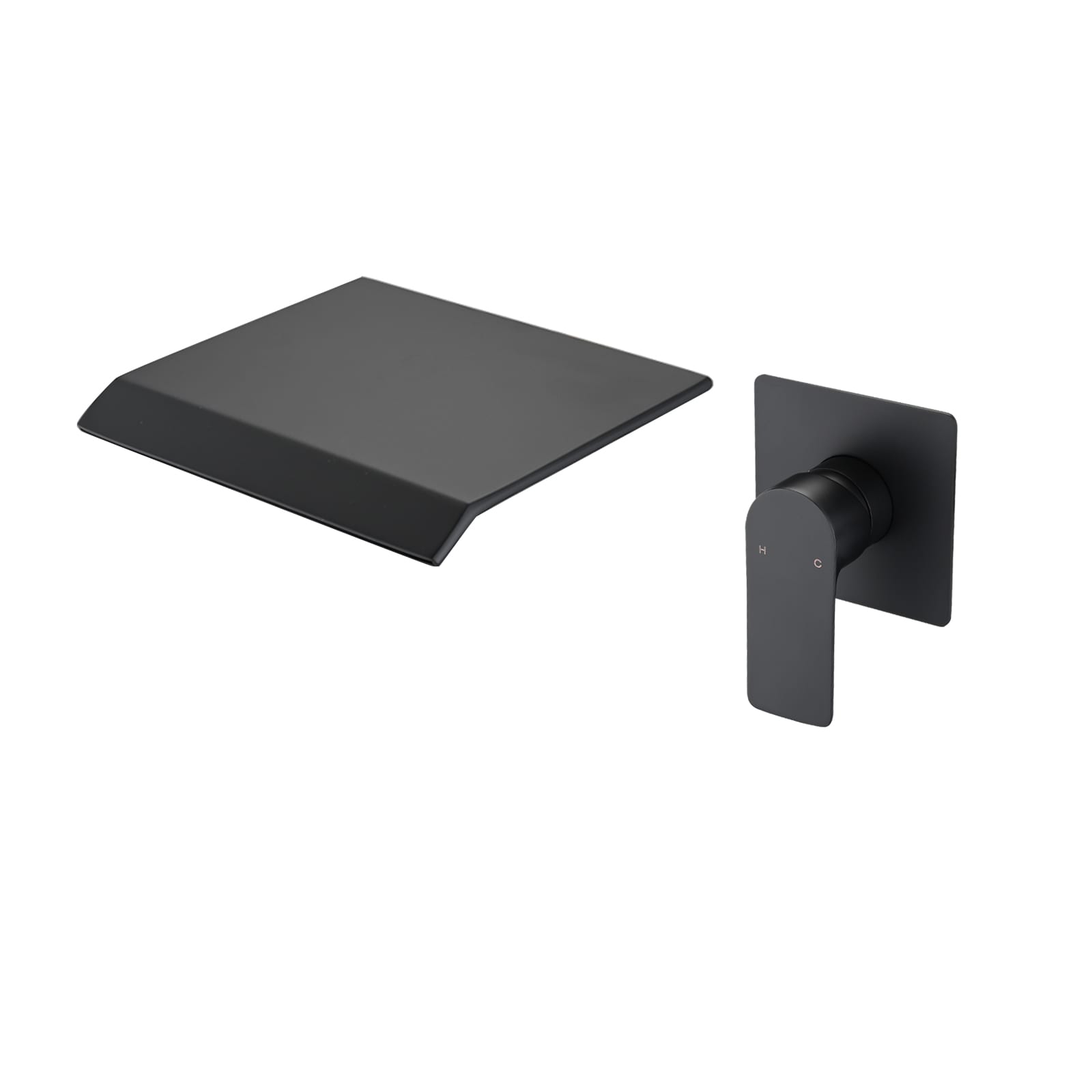 UCLIMAA Matte Black Single Handle Wall Mounted Wide Waterfall Bathroom Sink Faucet with Brass Body