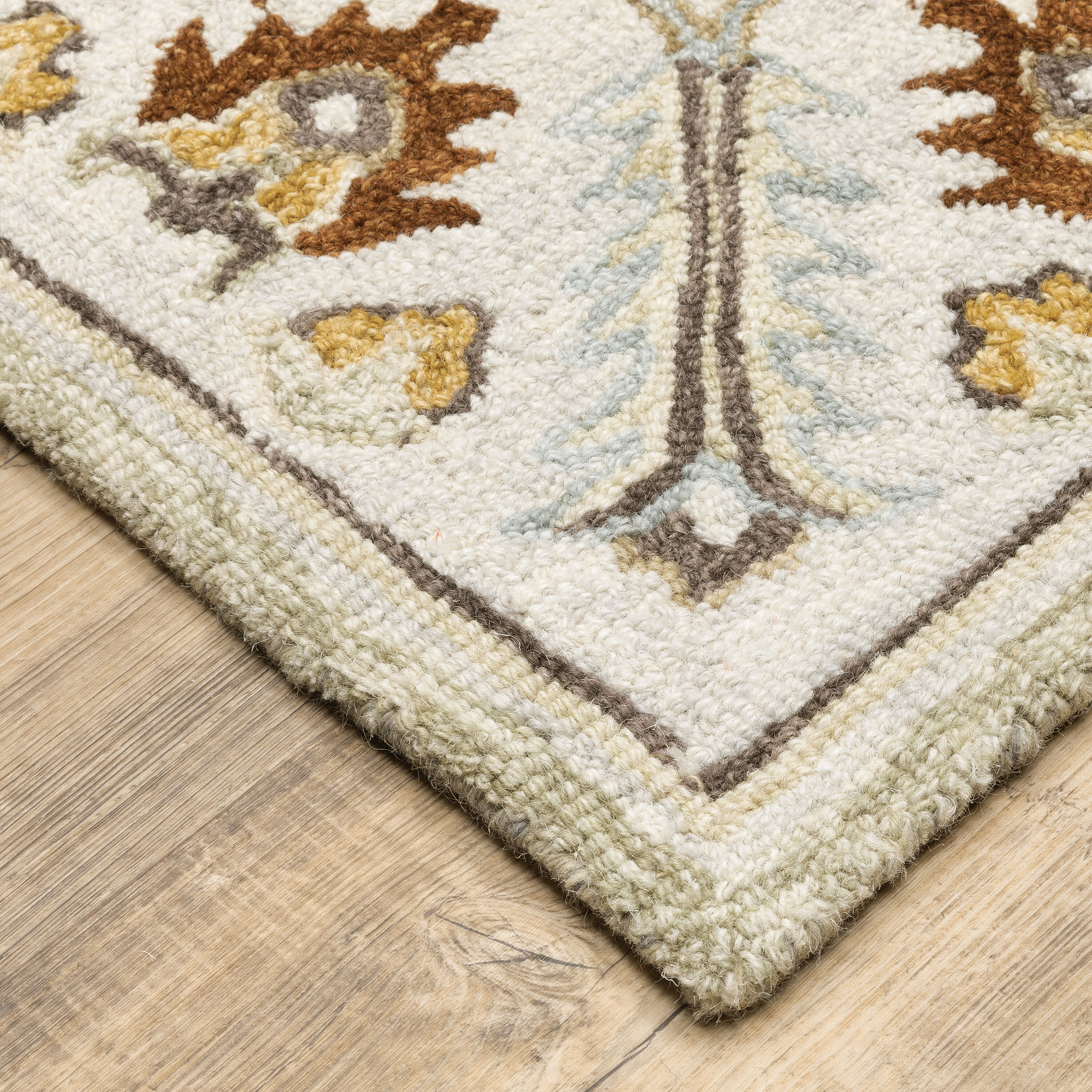 Handmade Brown and White Wool Medallion Rug, 5' x 8'