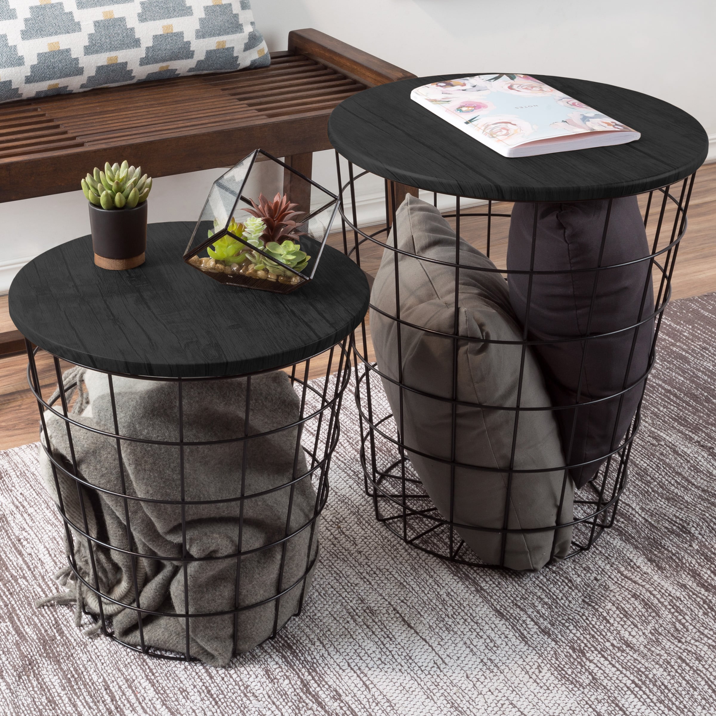 Hastings Home 766993CNP Nesting Tables 17.5-Inches W x 20.5-Inches H Black Wood Round Modern End Table