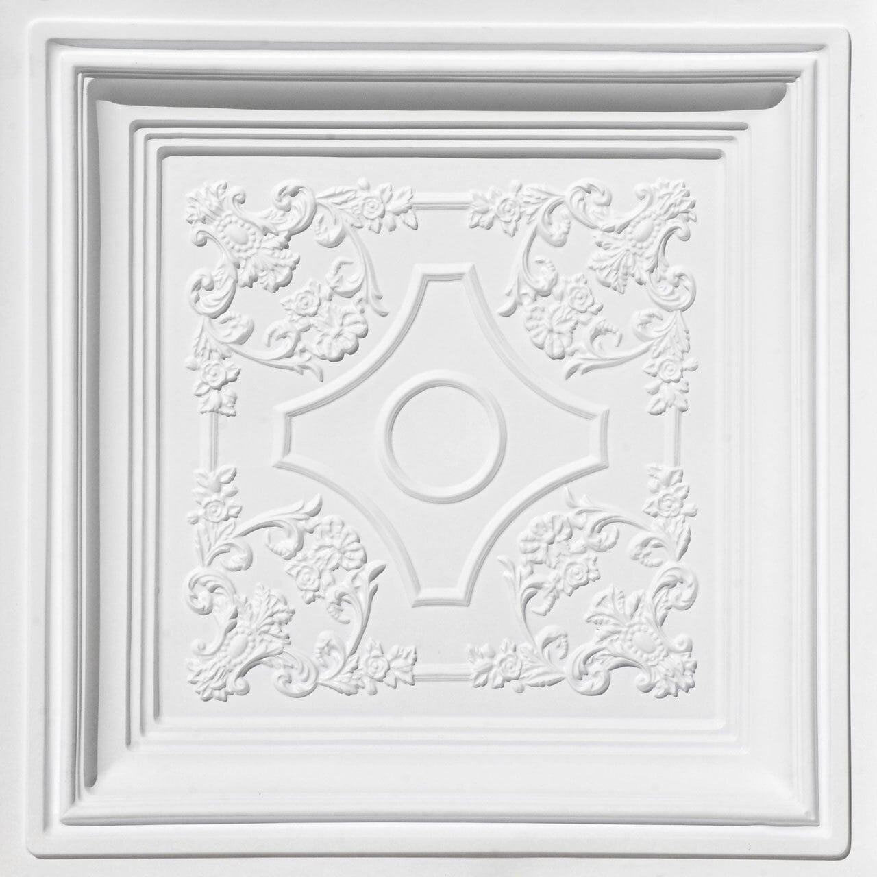 From Plain to Beautiful in Hours DCT03WM-24X24-10 2-ft x 2-ft British Sterling Faux Tin/PVC White Matte PVC Drop Ceiling Tile ( 10 -Pack, 40-Sq. Feet / Case )