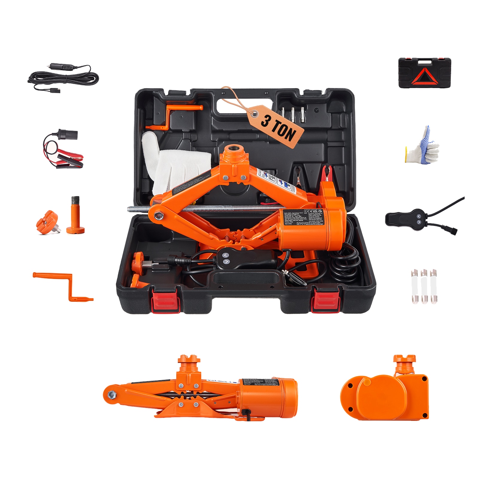 SVOPES SVOPESDDJSQJD00863V9 Orange 3-Ton Aluminum/Steel Electric Scissor jack