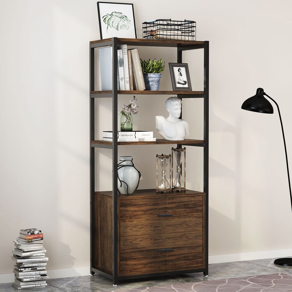 Tribesigns Hoga-f1098 Retro Brown Metal 4-Shelf Bookcase Tribesigns Hoga-f1098 Retro Brown Metal 4-Shelf Bookcase