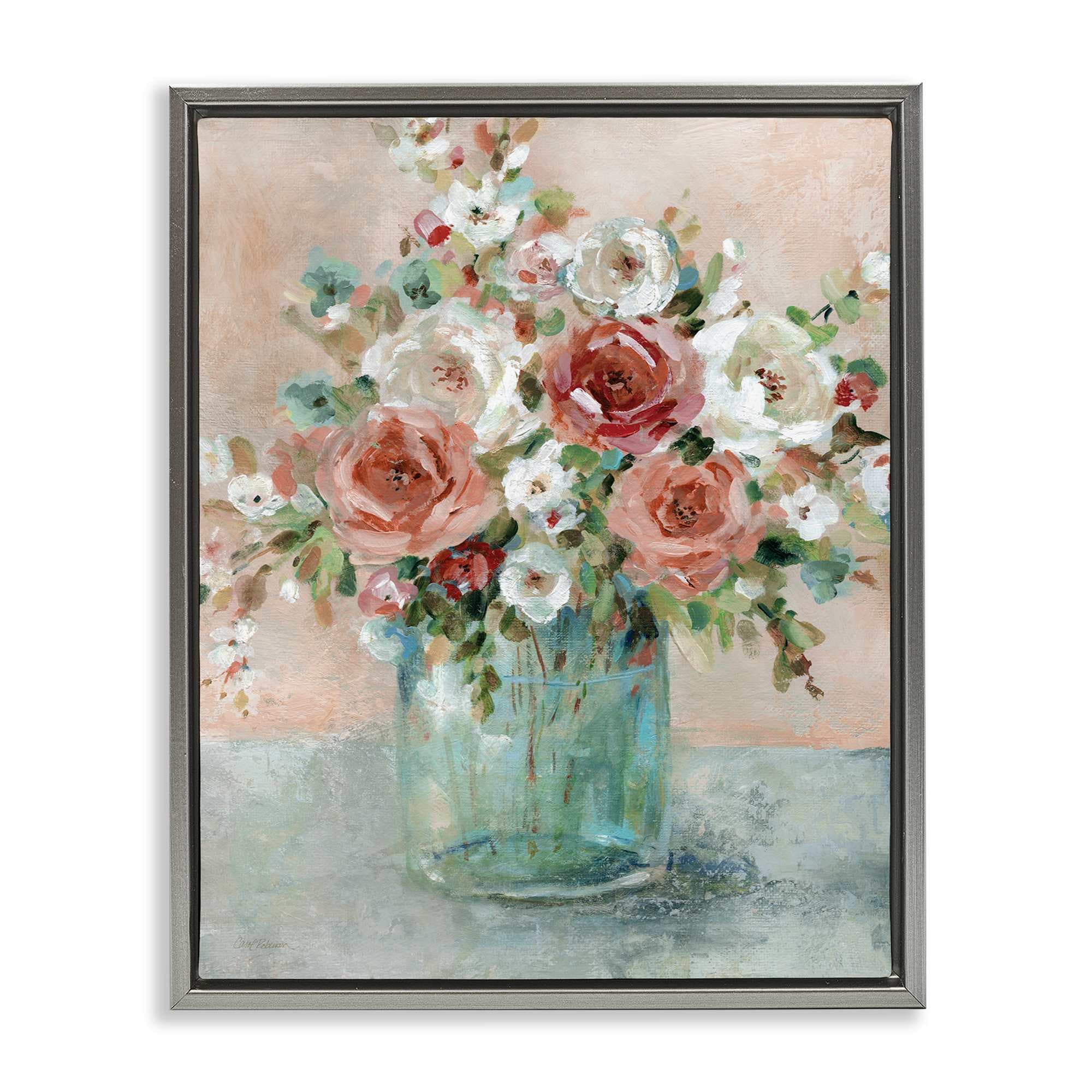 Stupell Industries BS-263-FFL-16X20 Red and White Roses Gray Framed Floater Canvas Wall Art By Carol Robinson 17 x 21