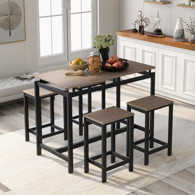 Clihome 5 Piece Height Table Set Brown, Contemporary Counter Height Dining Chairs