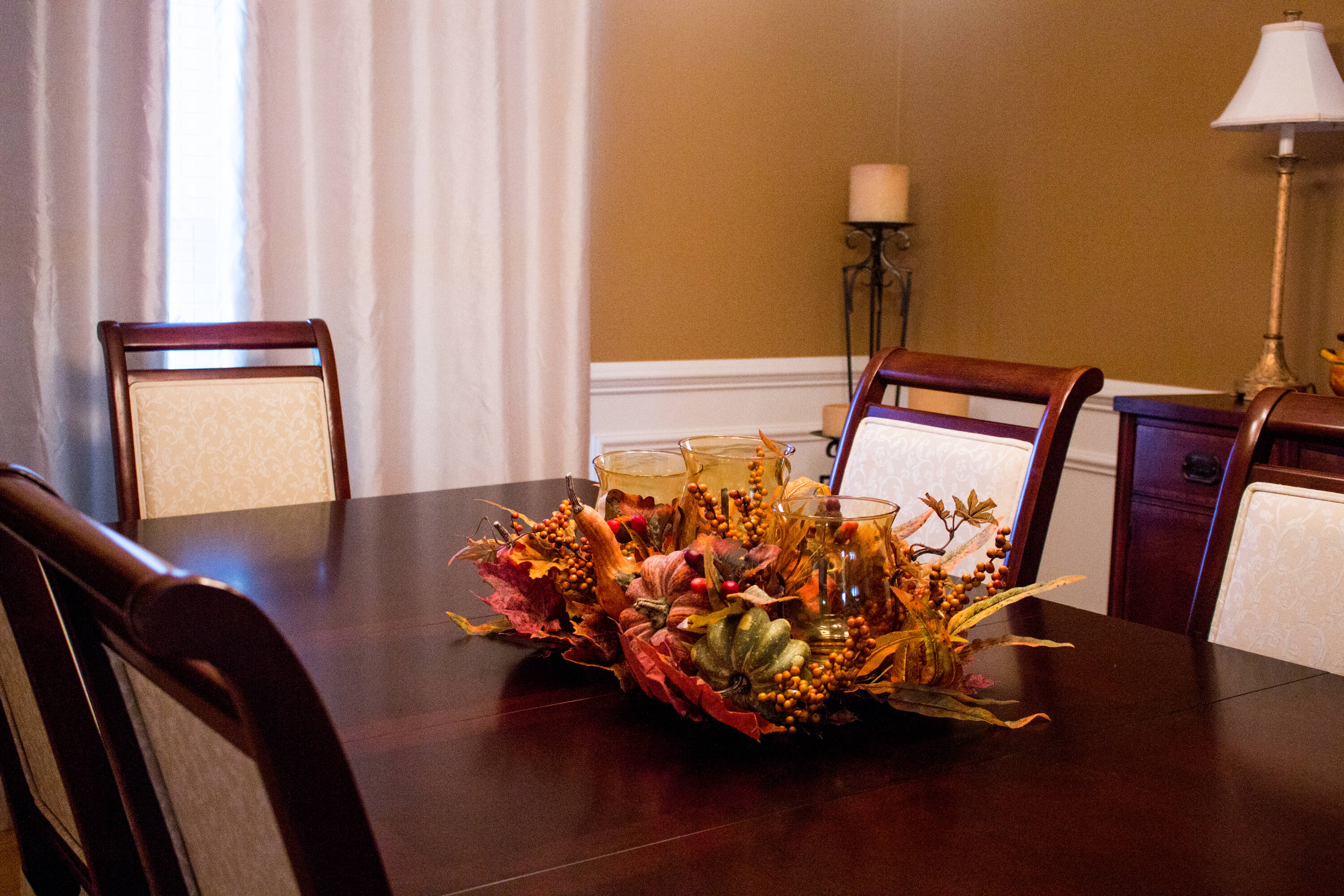 Harvest Triple Glass Candelabrum with Autumn Fruits and Foliage