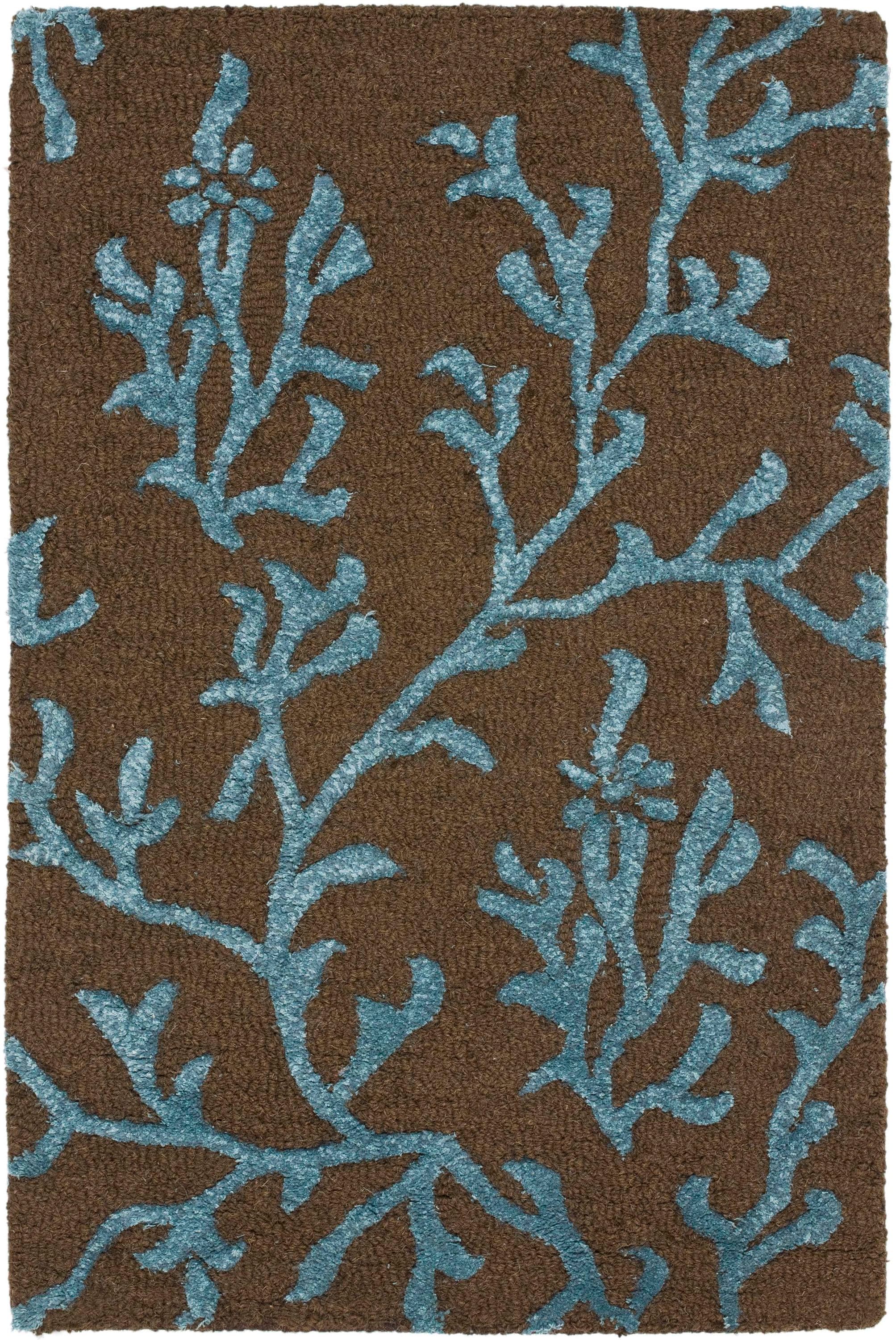 Safavieh SOH214B-2 Soho Sirje Ferns 2 x 3 (ft) Tufted Wool Brown/Light Blue Rectangular Indoor Floral/Botanical Bohemian/Eclectic Throw rug