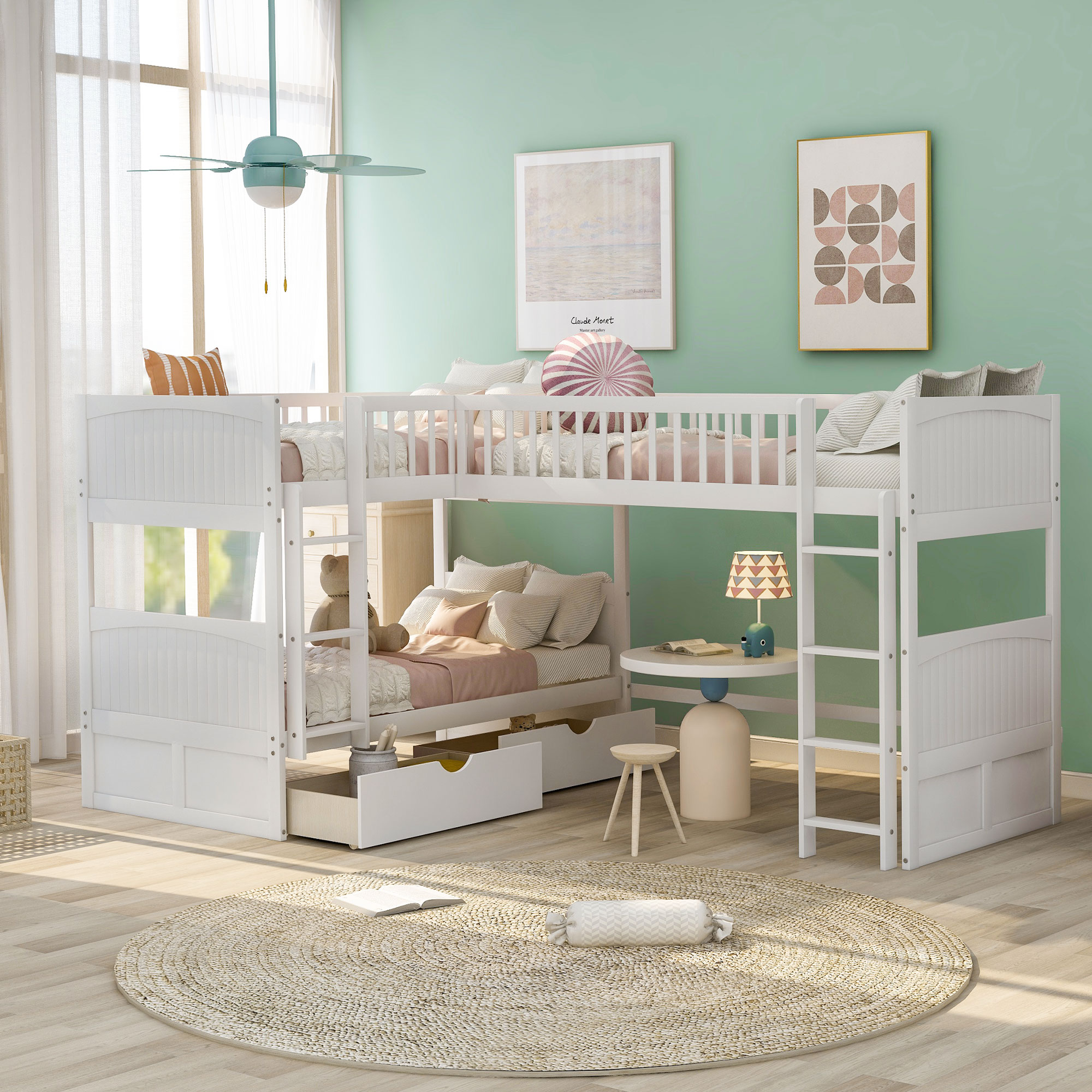Qualler WM000906KB White Twin over twin Bunk Bed