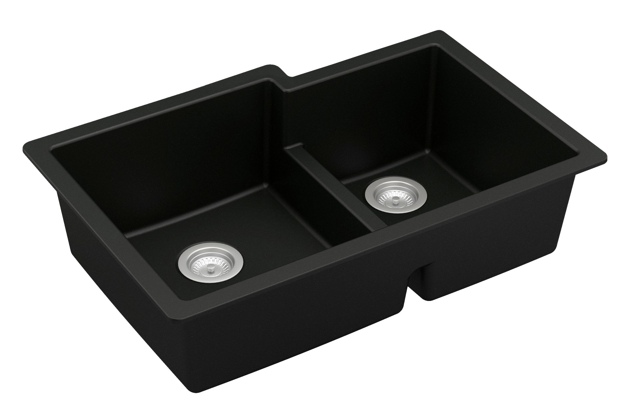 Karran Undermount 32-in x 21.25-in Black Quartz Double Offset Bowl ...