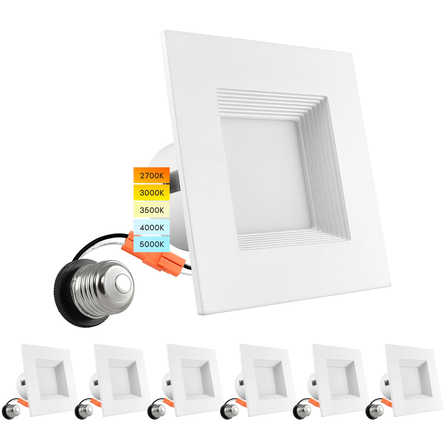 White Aluminum 4 Inch Square Recessed LED Can Lights