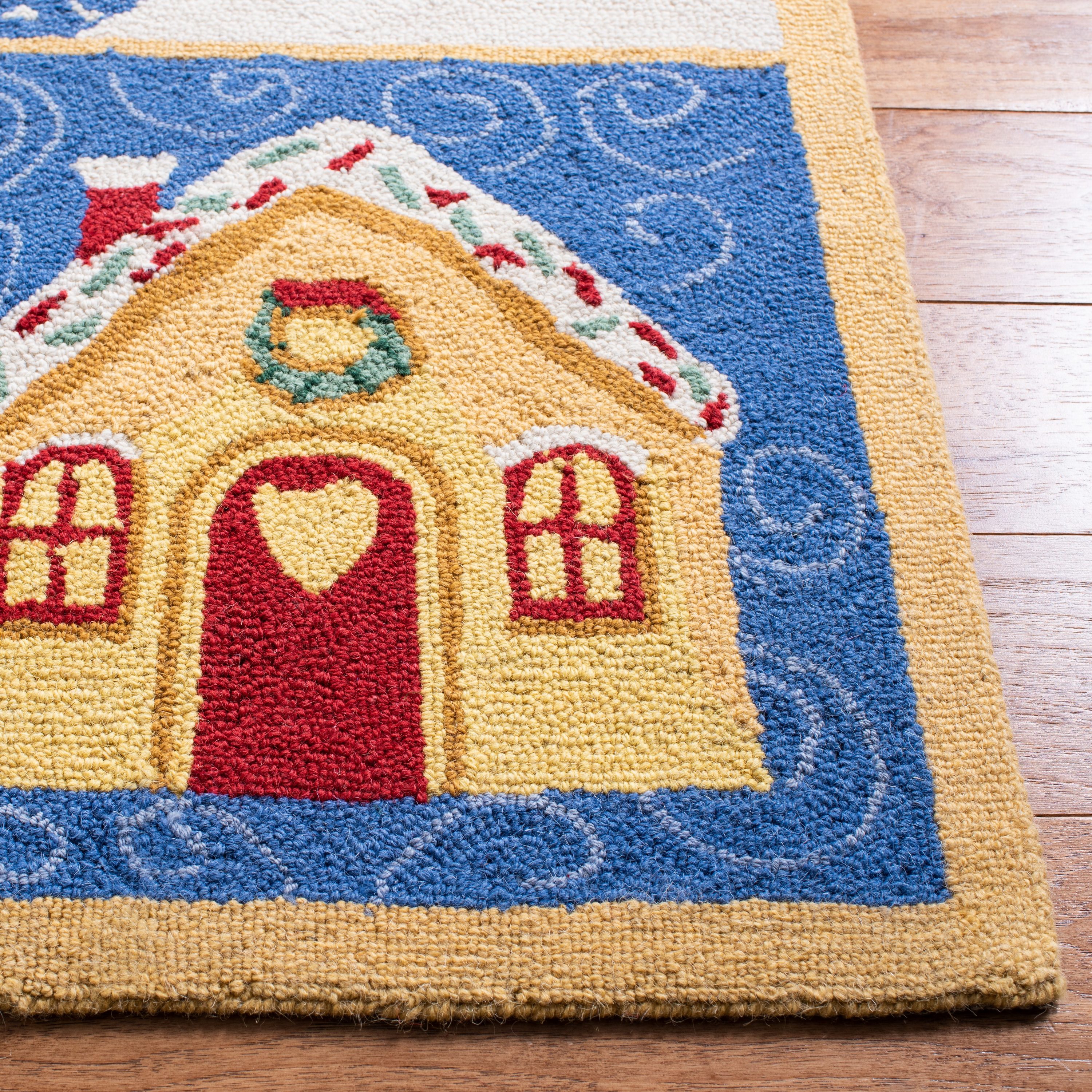 Multicolor Hand-Hooked Wool Christmas Runner Rug