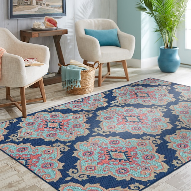 Allen Roth Zanzibar 8 X 10 Ft Blue Outdoor Area Rug In The Rugs Department At Lowes Com