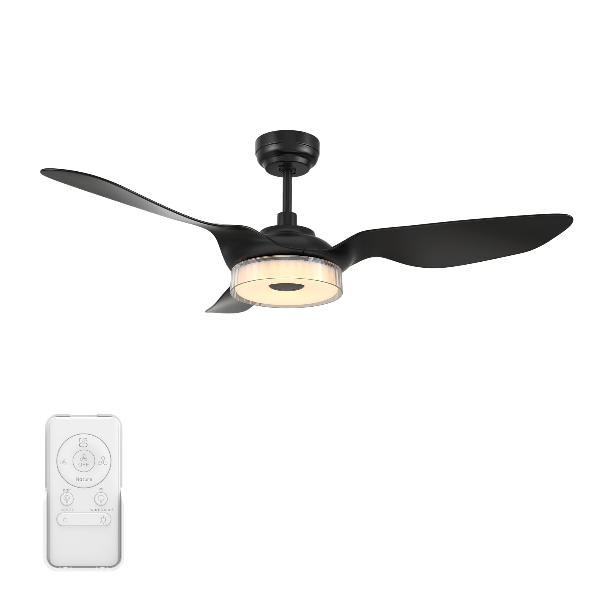 CARRO USA LS523F-L12-B2-1 Icebreaker 52-in Integrated LED Smart Black with Black Blades Ceiling Fan With Light - Remote Included ( 3 -Blade )