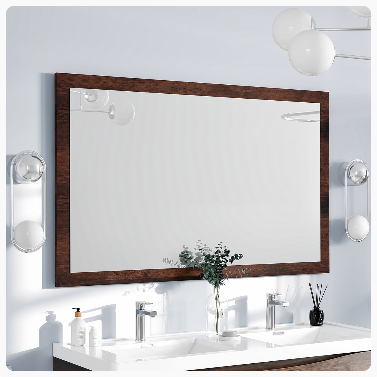 Eviva EVMR-48X30-RSWD Sun 48-in W x 31.61-in H Rectangle Rosewood Framed Wall Mirror