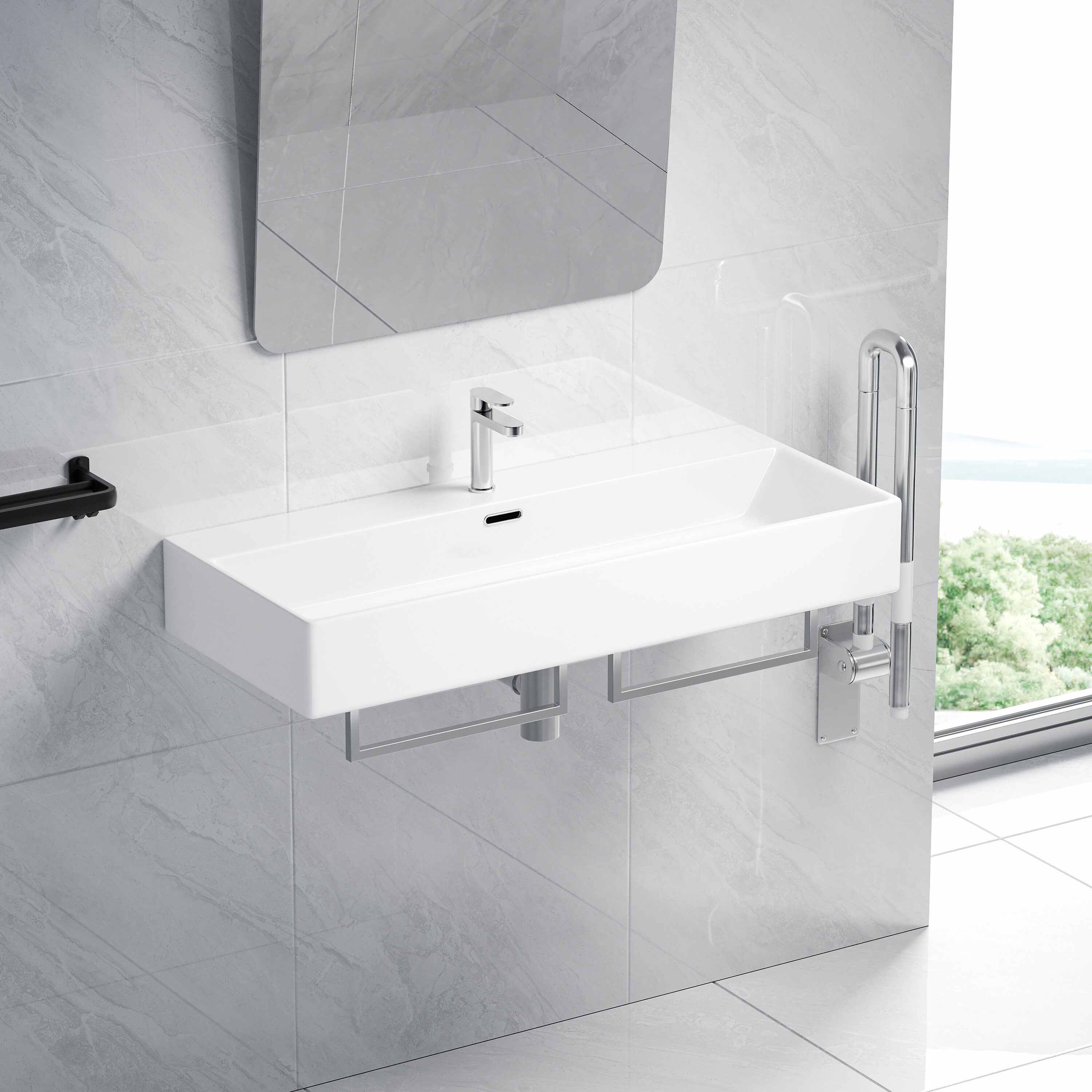 Eridanus ERI-WB-106-A Turner Vitreous china Wall-mount Rectangular Trough Modern Crisp White Bathroom Sink ( 39.5-Inches x 16.5-Inches )