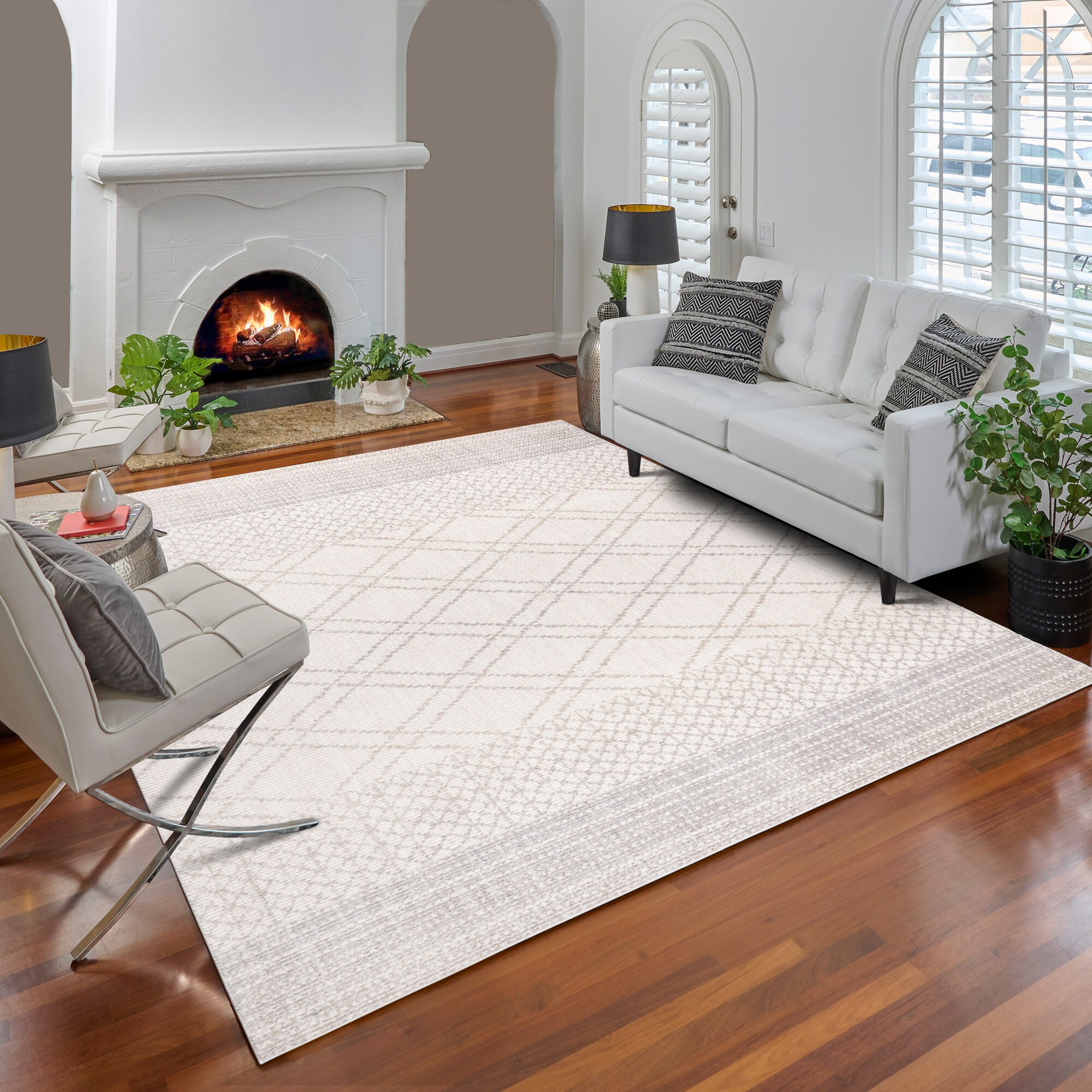 GERTMENIAN Loomed Ivory Rectangular Indoor Abstract Industrial Area rug
