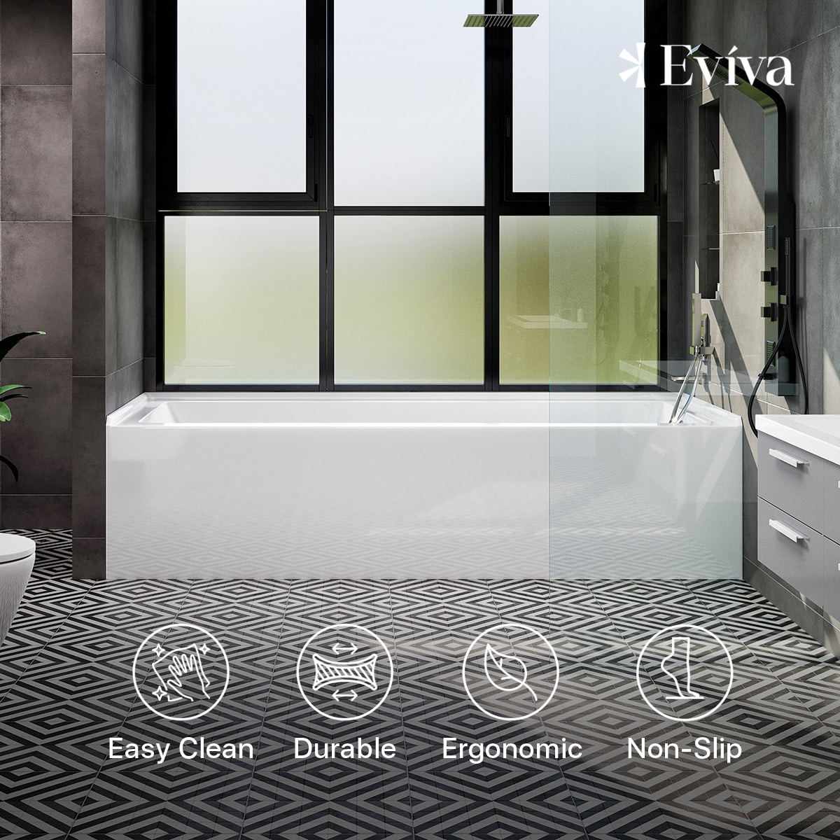 Nova 60'' White Acrylic Alcove Soaking Bathtub