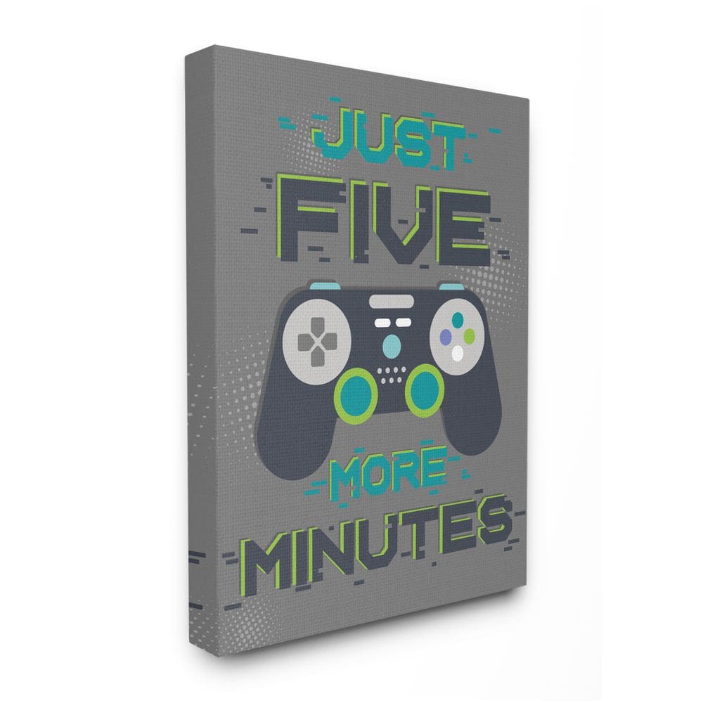 Stupell Industries AB-597-CN-24X30 Just Five More Minutes Kid's Video Game Phrase Angela Nickeas Gallery Wrapped Canvas 30-in H x 24-in W Modern Canvas Print
