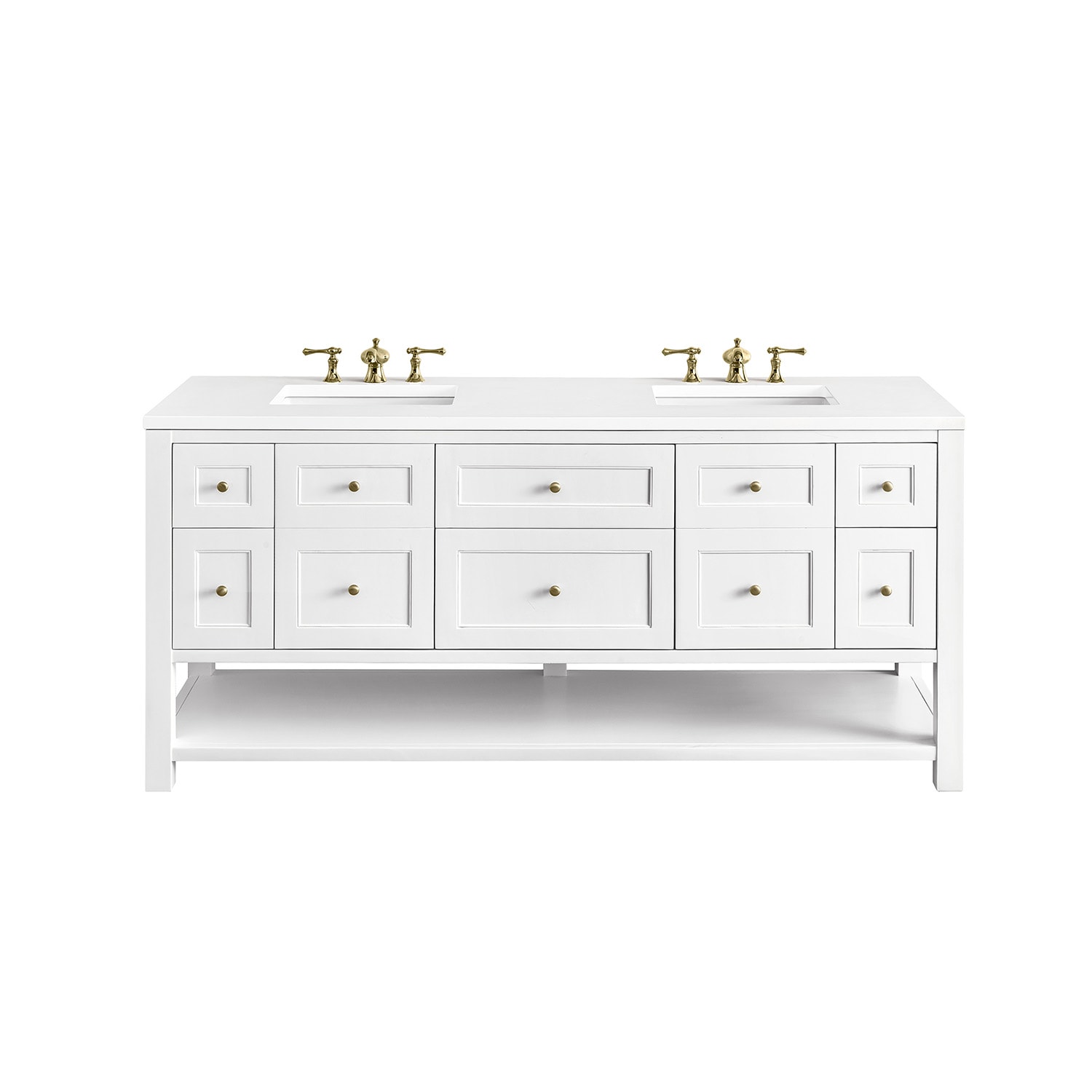 Bright White Solid Wood Double Vanity with Brass Knobs