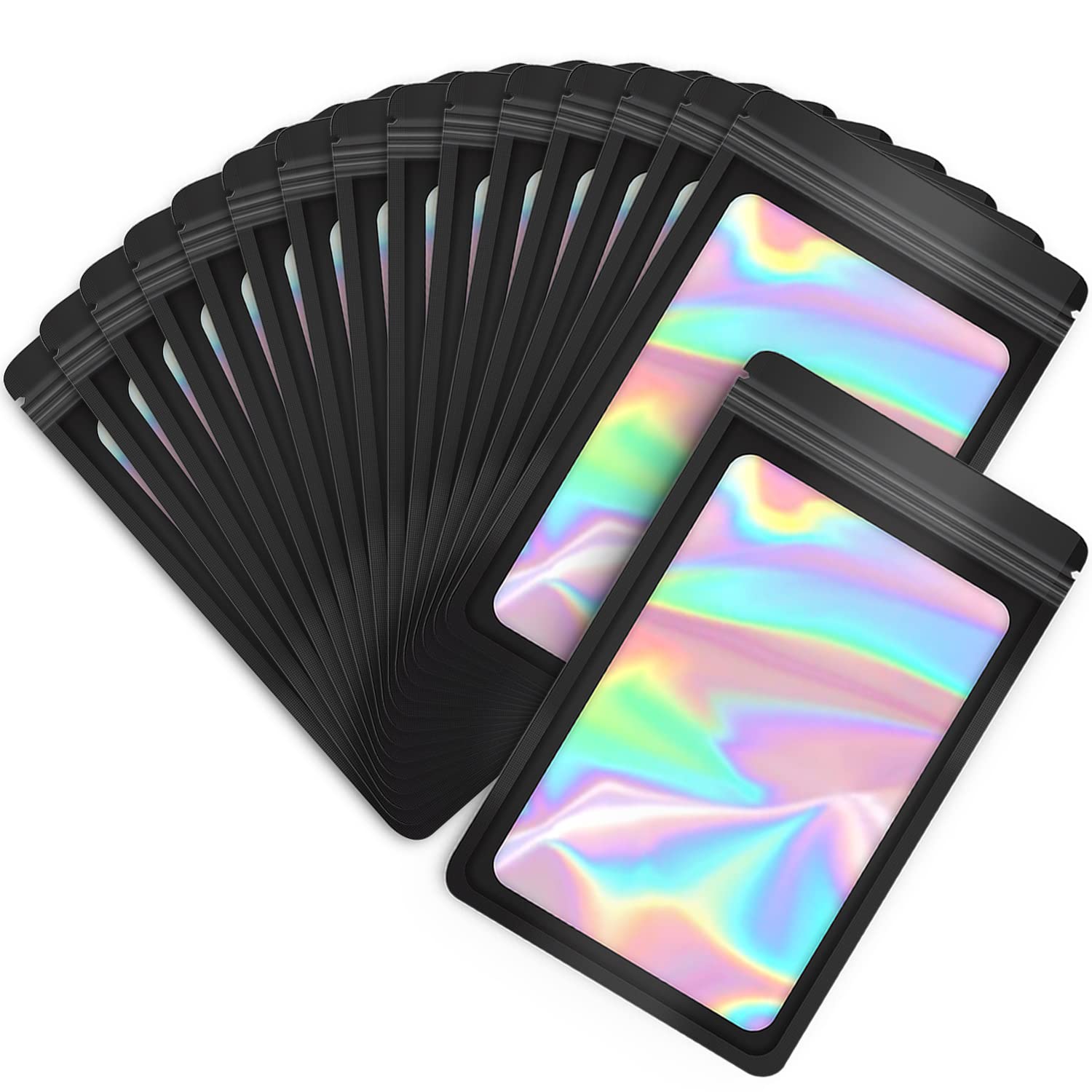 Aoibox  100 Pack Resealable 3 x 3 in Holographic Mylar Bags with Clear Window for Jewelry Candy and Small Sales
