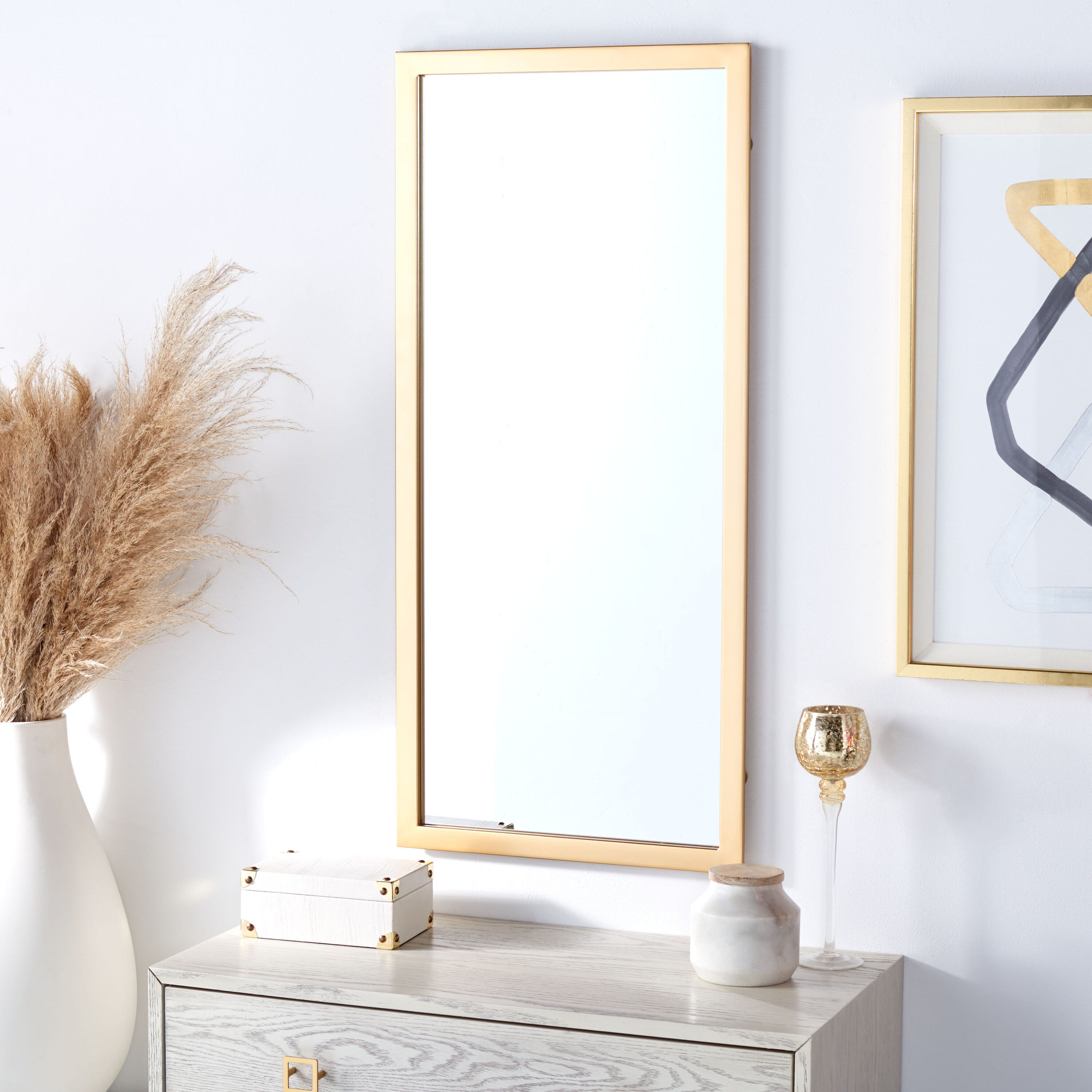 Pravina Rectangular 40'' Gold Solid Wood Frame Mirror