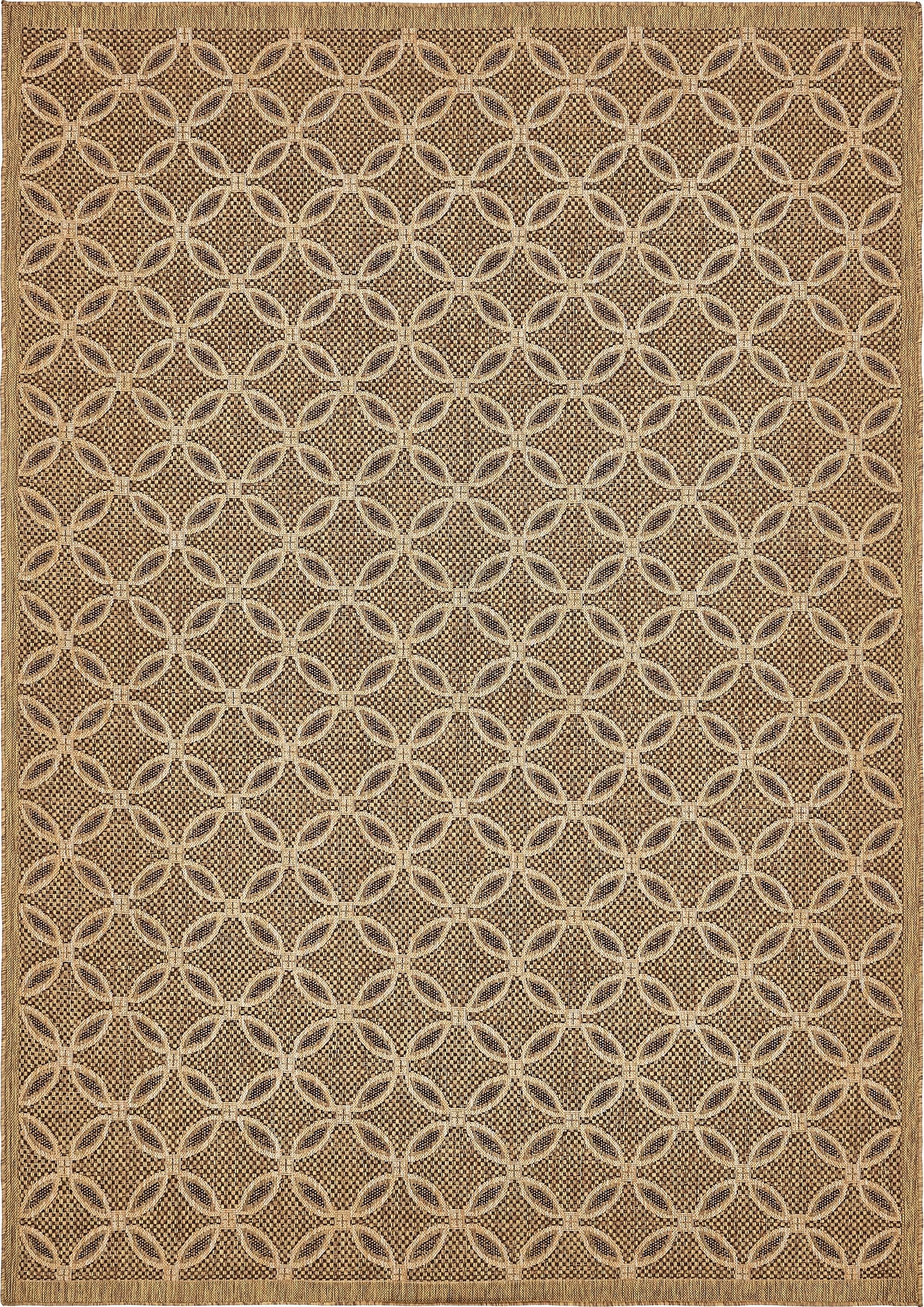 Ivory and Brown Synthetic Flat Woven Reversible Outdoor Rug
