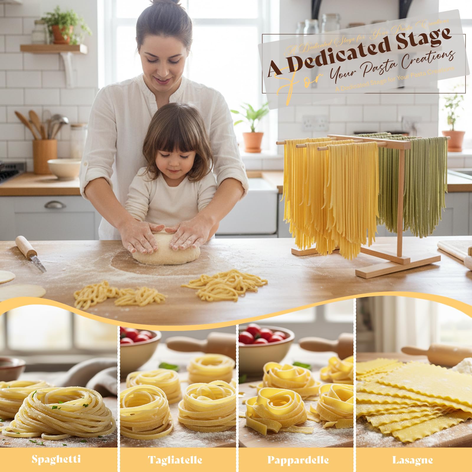 JVFCXXV 9 Piece Wood Pasta Making Kit with Pasta Drying Rack Pasta ...