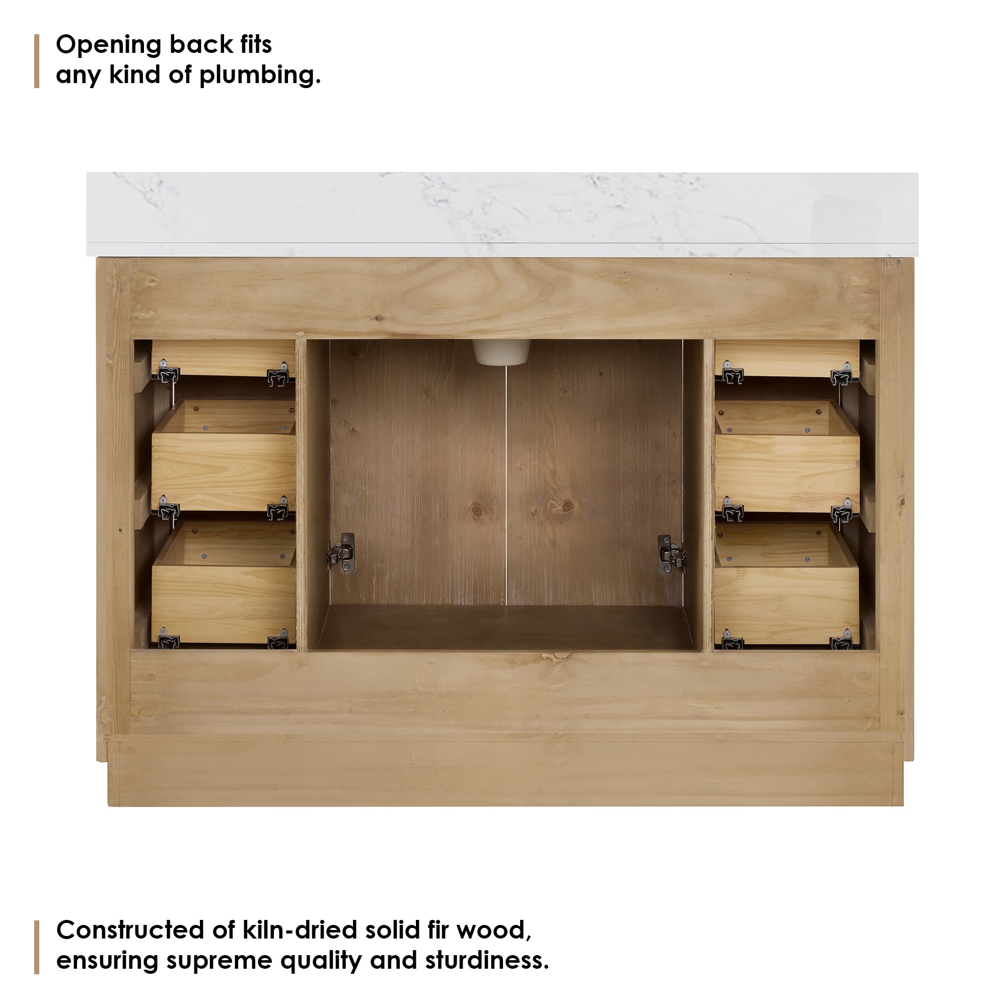 Jareth 48'' Natural Wood Single Bathroom Vanity with White Stone Top