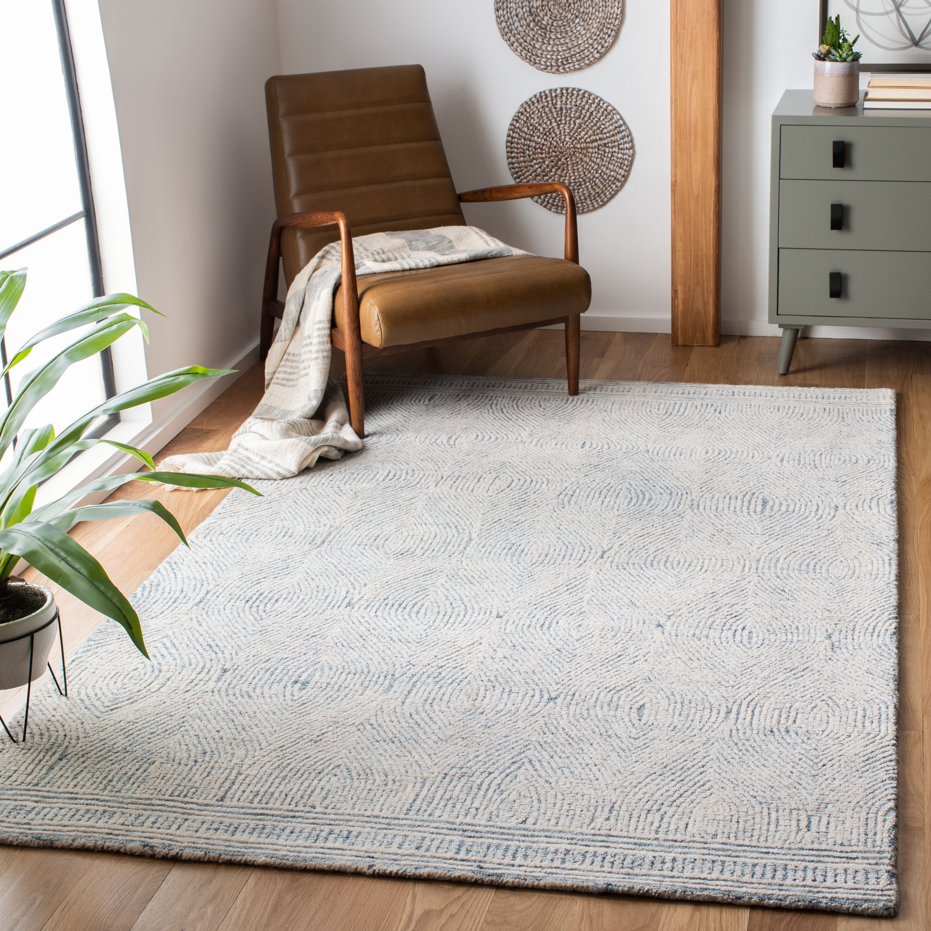 Safavieh ABT340M-24 Abstract Zenzi 2 x 4 (ft) Tufted Wool Ivory/Blue Rectangular Indoor Abstract Farmhouse/Cottage Throw rug