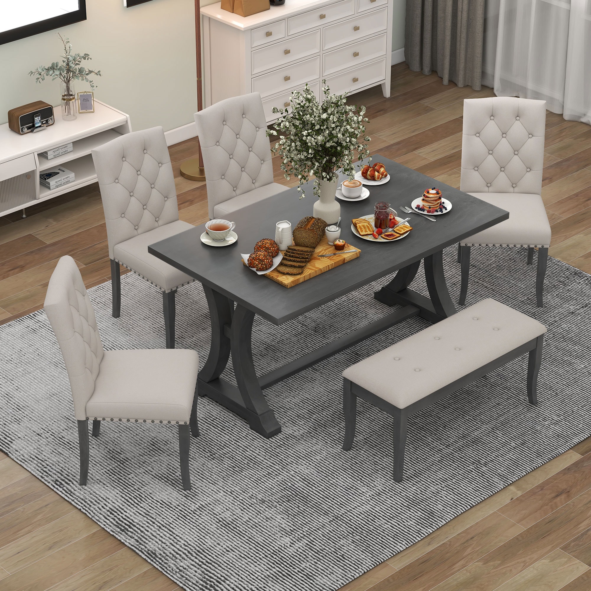 Clihome Antique Gray Contemporary/Modern Dining Room Set with ...