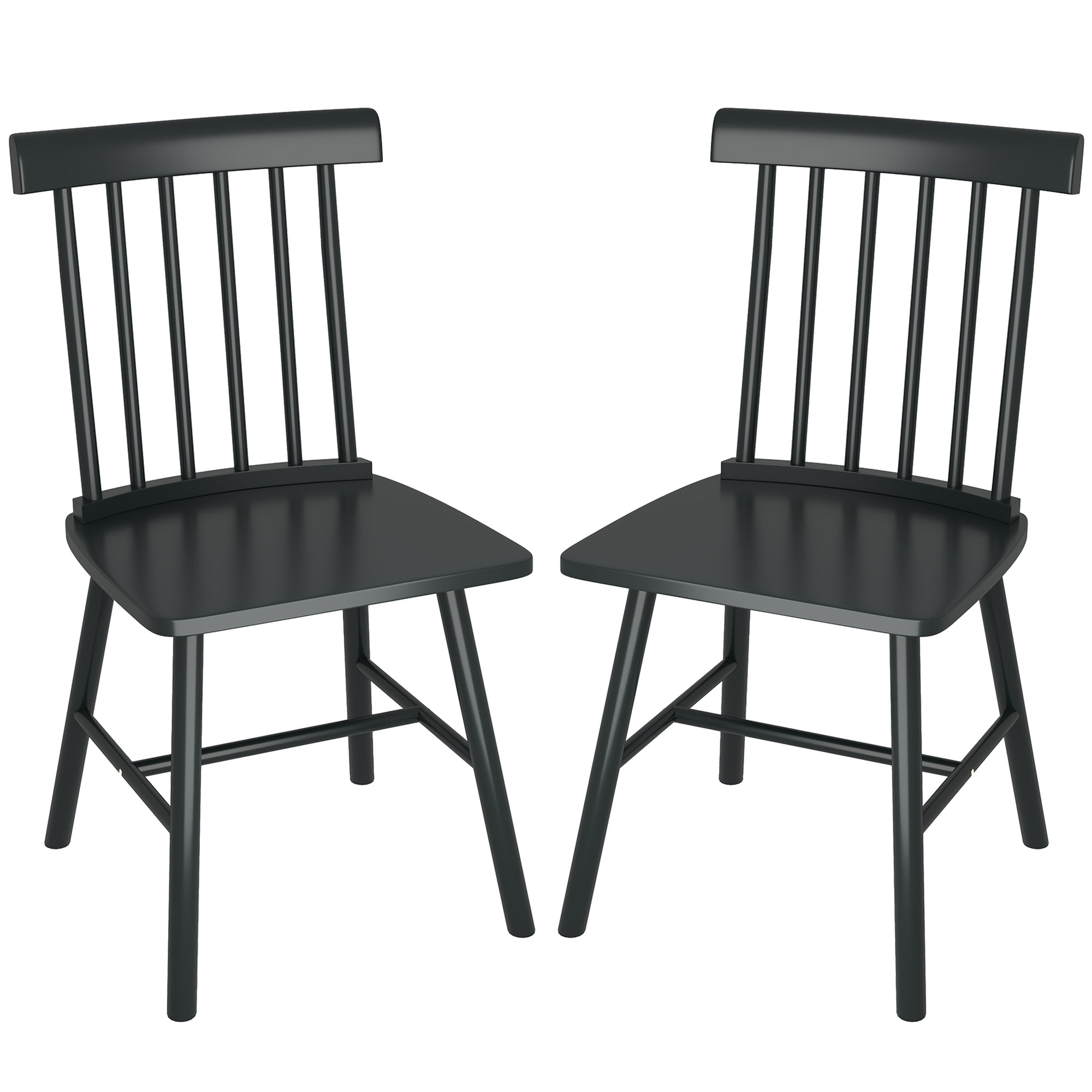HomCom 83A-328V00BK Windsor Dining Chairs Set of 2  Farmhouse Wooden Kitchen Chairs with Rubber Wood Frame  Spindle Back for Dining Room  Living Room  Black