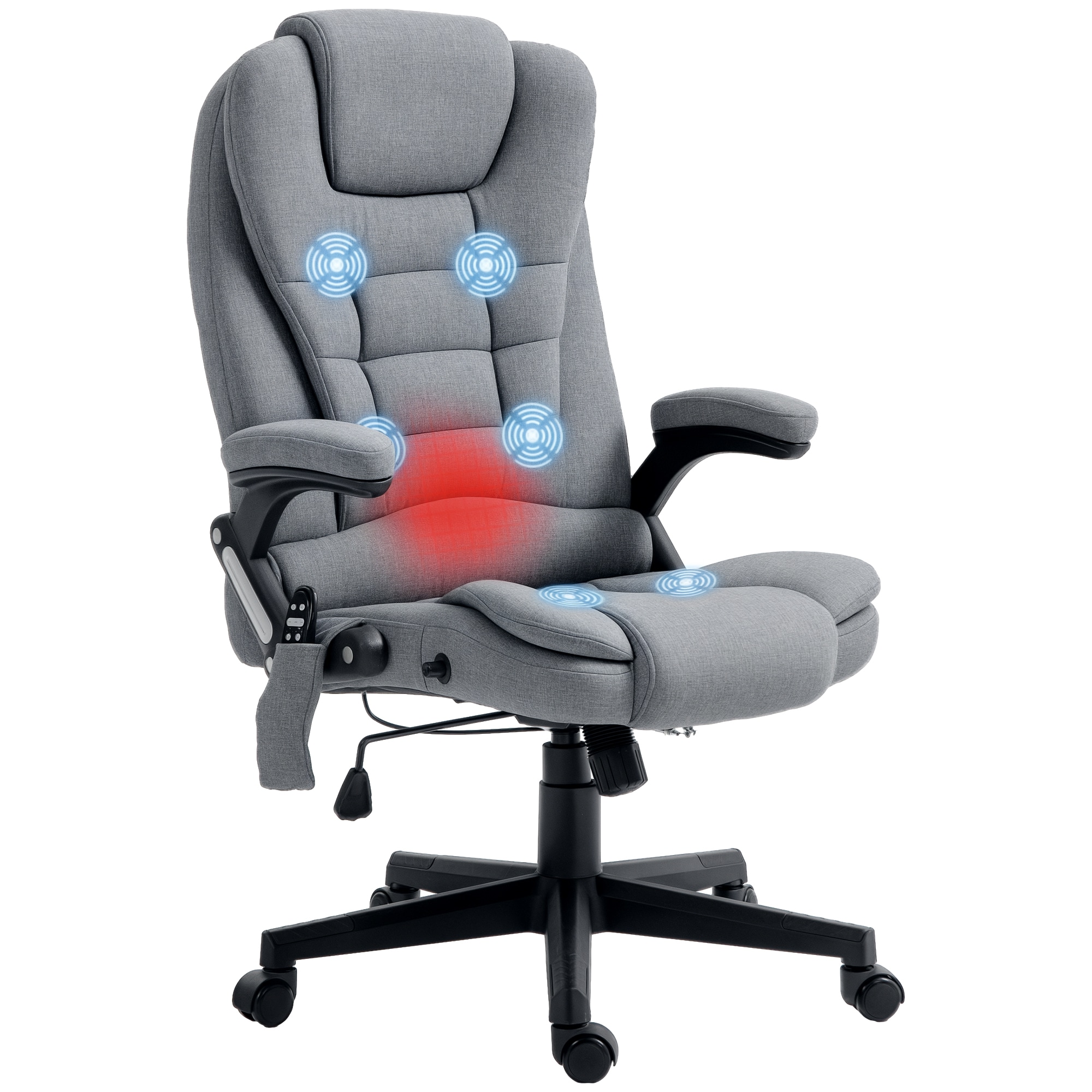 HomCom 921-171V84GY Vinsetto 6 Point Vibrating Massage Office Chair with Heat Linen High Back Executive Office Chair with Reclining Backrest Padded Armrests and Remote Gray