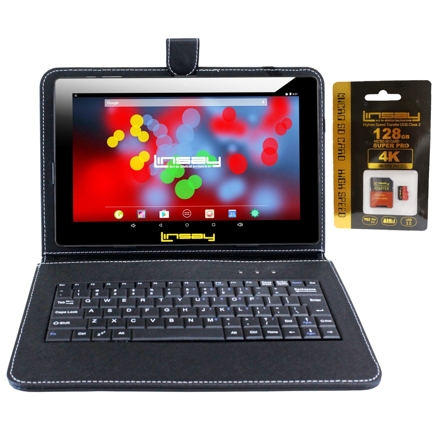 LINSAY F10XIPSBKSD 10.1-in 128 Android 13 Bluetooth Wi-Fi Tablet with Case Included
