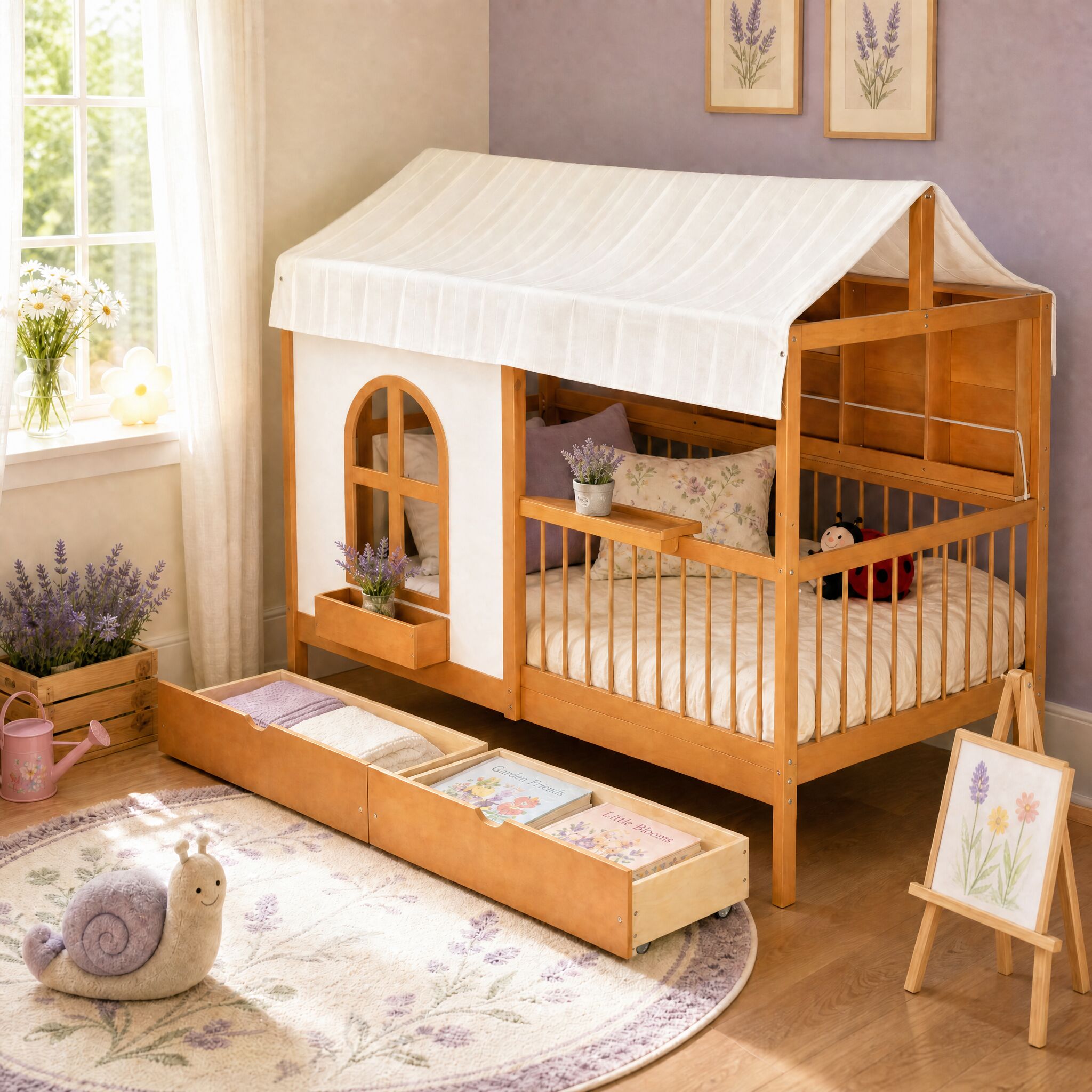 Qualler Twin Size House Bed with 2 Large Drawers Side Bookshelf and LED ...