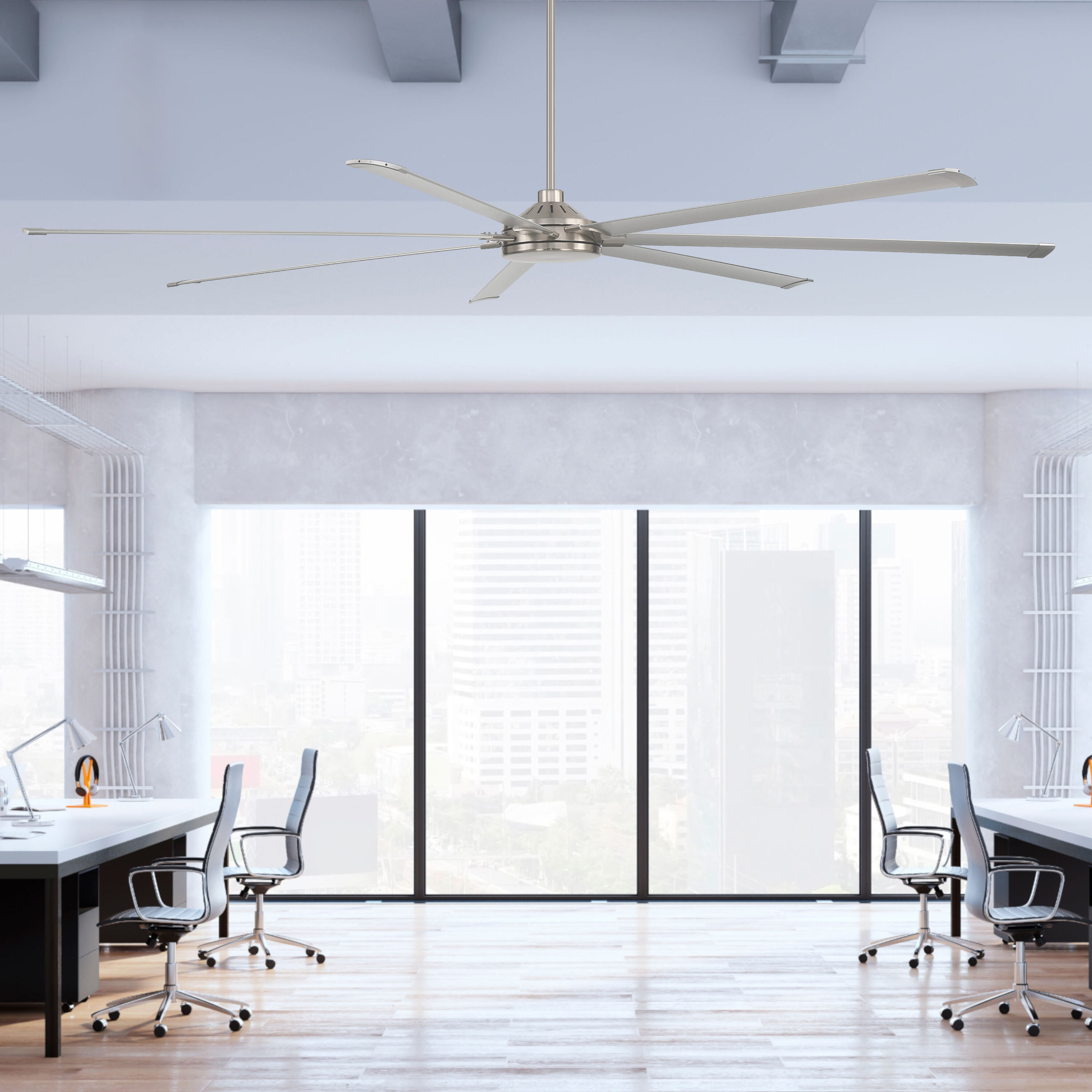 Harbor Breeze AR22-120BN Megalodon 120-in Outdoor Brushed Nickel with Matte Silver Blades Ceiling Fan Without Light ( 7 -Blade )