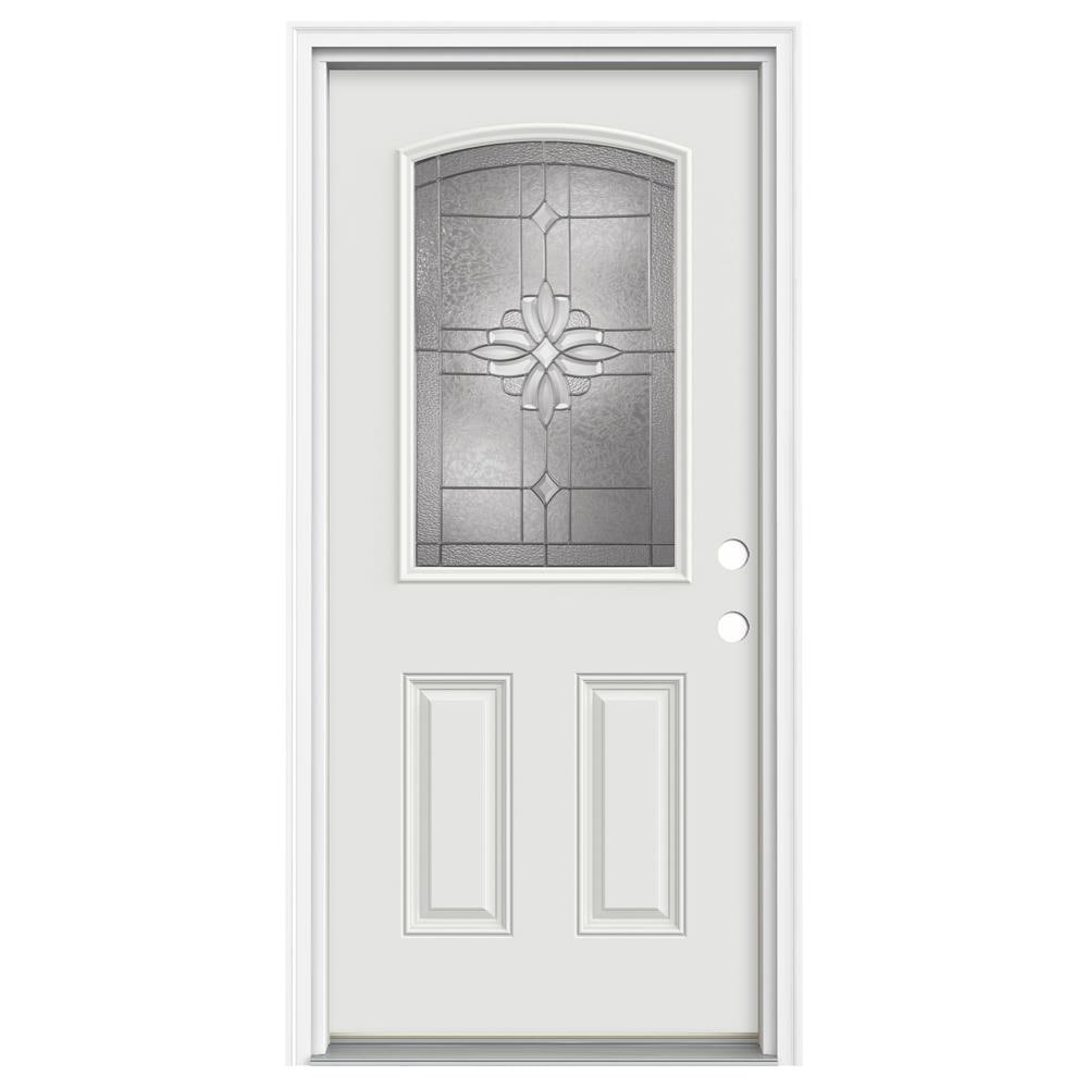 JELD-WEN LOWOLSFG36LCPLLH Laurel 36-in x 80-in x 4-9/16-in Fiberglass Half lite Left-hand inswing Primed Prehung Front Door with Brickmould Insulating core