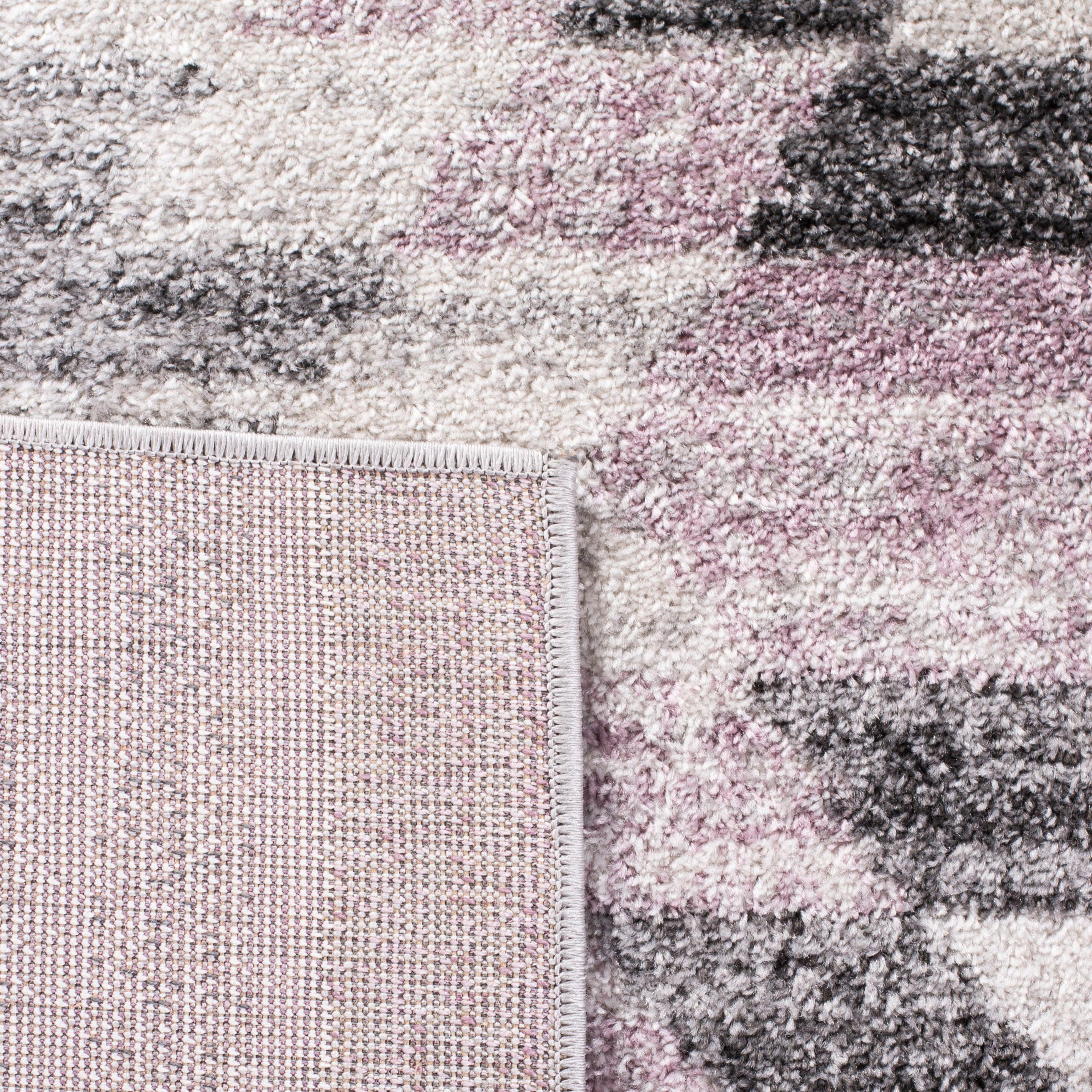 Plum and Ivory Geometric Synthetic 3' x 5' Area Rug