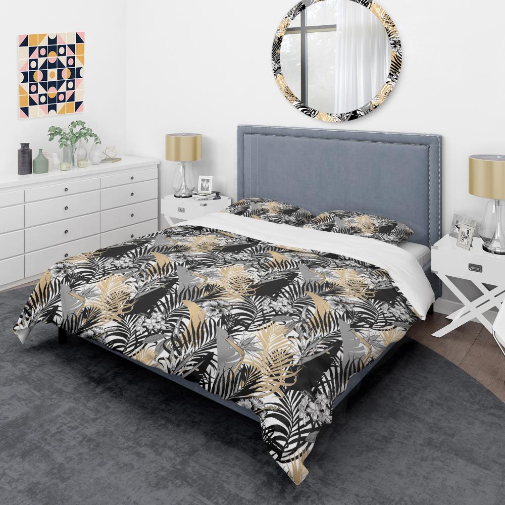 Twin Black Floral Microfiber Duvet Cover Set